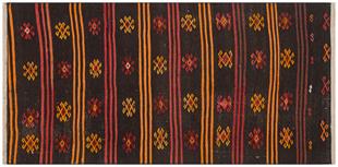 ANADOLU EL DOKUMA SARİ KİREMİT RENGİ ÇİÇEKLİ DESEN YÜN KİLİM