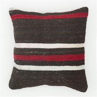 KIRMIZI TURUNCU ÇİZGİLİ SİYAH EL DÜĞÜMLÜ YASTIK KILIFI