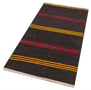 GENELEKSELEL DOKUMA SARİ KIRMIZI RENGİ ÇİZGİLİ KEÇİ KILI KİLİM