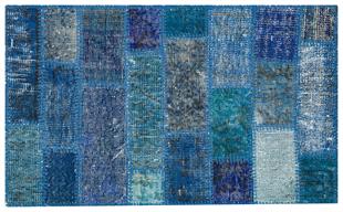 GENELEKSEL EL DOKUMA MAVİ RENGİ PATCHWORK HALI PASPAS