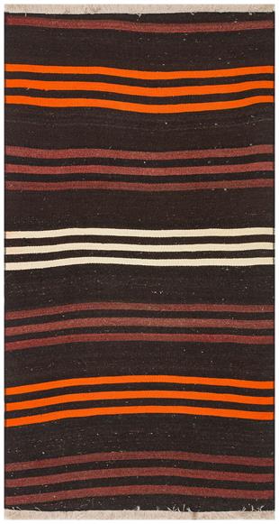 Turuncu Beyaz Rengi Keçi Kılı El Dokuma Yün Kilim