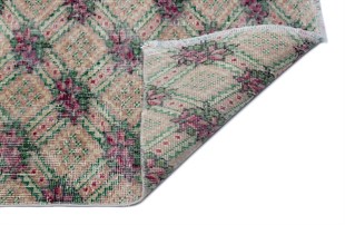 NATUREL RENGİ ÇİÇEKLİ DESEN EL DOKUMA VİNTAGE HALI