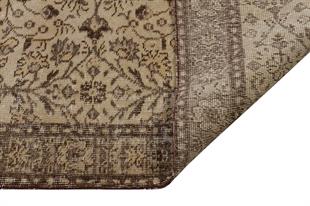 BEJ KAHVERENGİ ÇİÇEKLİ DESEN EL DOKUMA VİNTAGE HALI