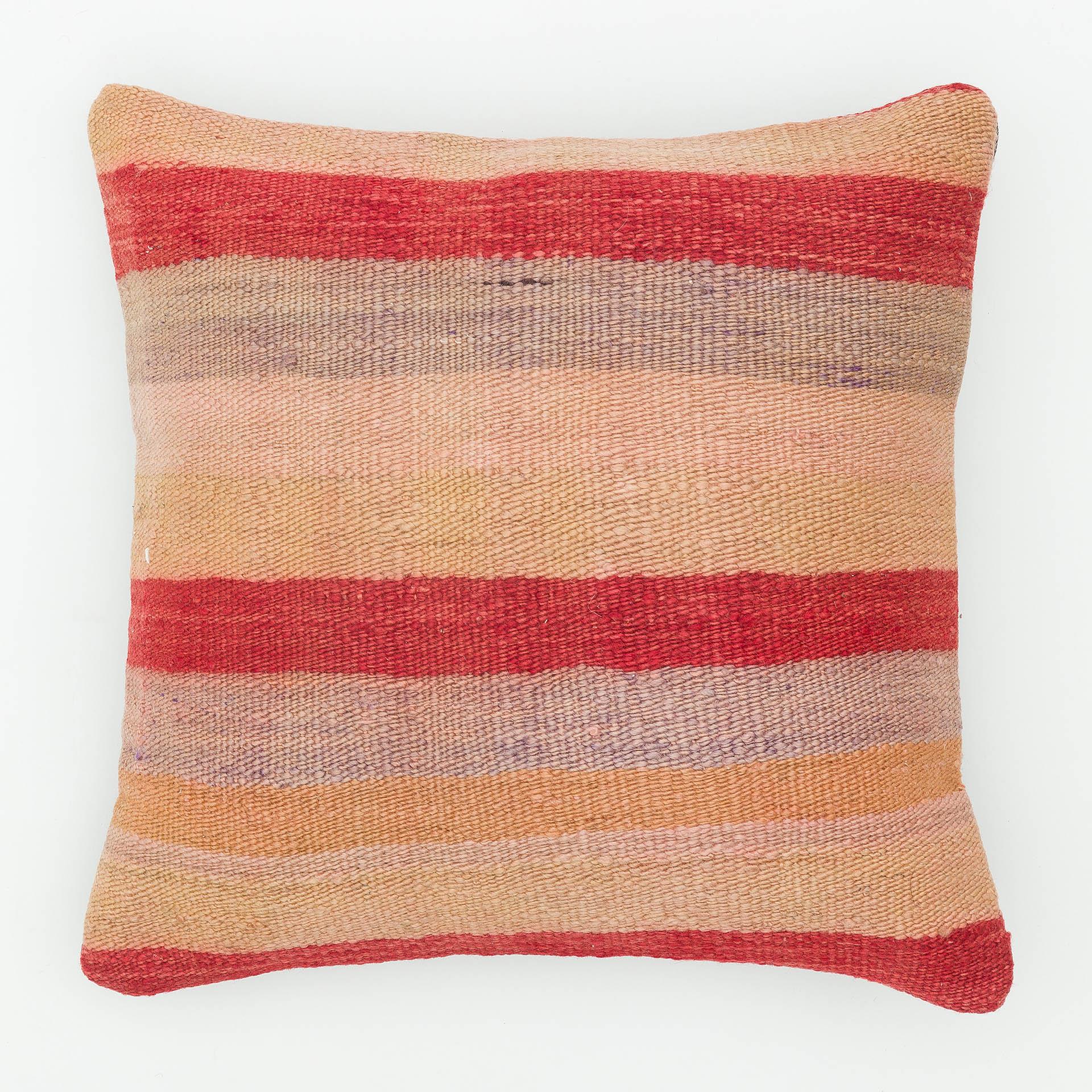 EL DOKUMA KAHVE RENGİ KIRMIZI ÇİZGİ VİNTAGE YASTIK KILIFI