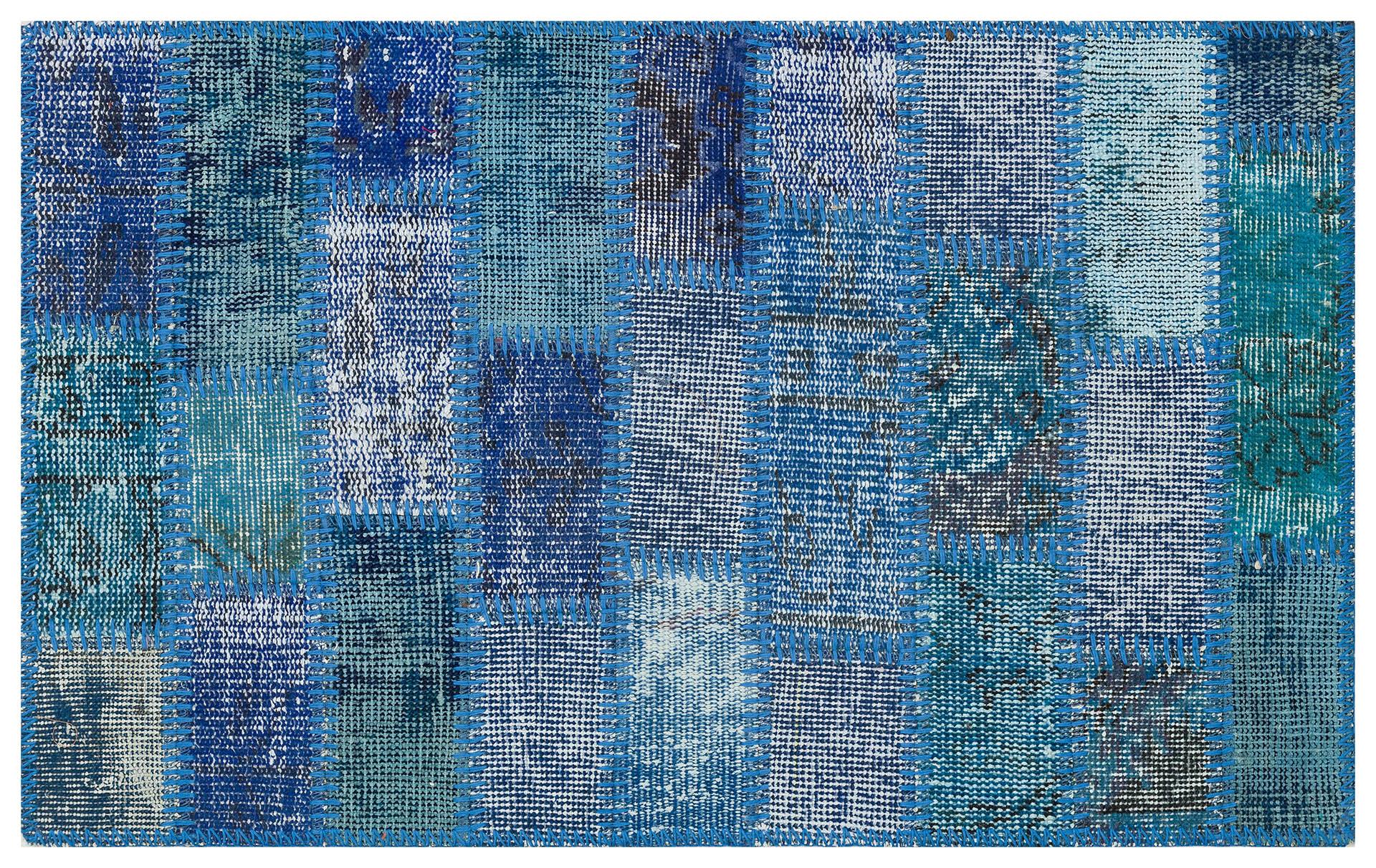 GENELEKSEL EL DOKUMA MAVİ RENGİ PATCHWORK HALI PASPAS