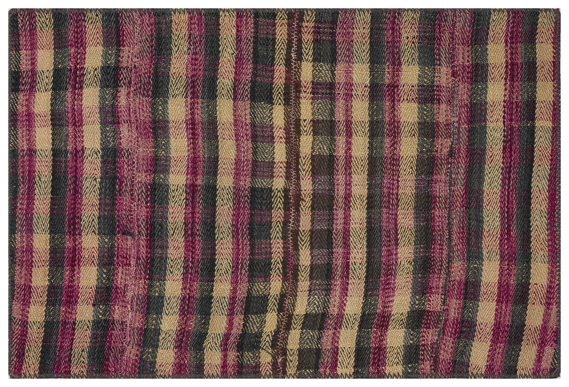 EŞSİZ EL DOKUMA SİYAH LİLA RENGİ ÇİZGİLİ DESEN  DOKUMA PASPAS