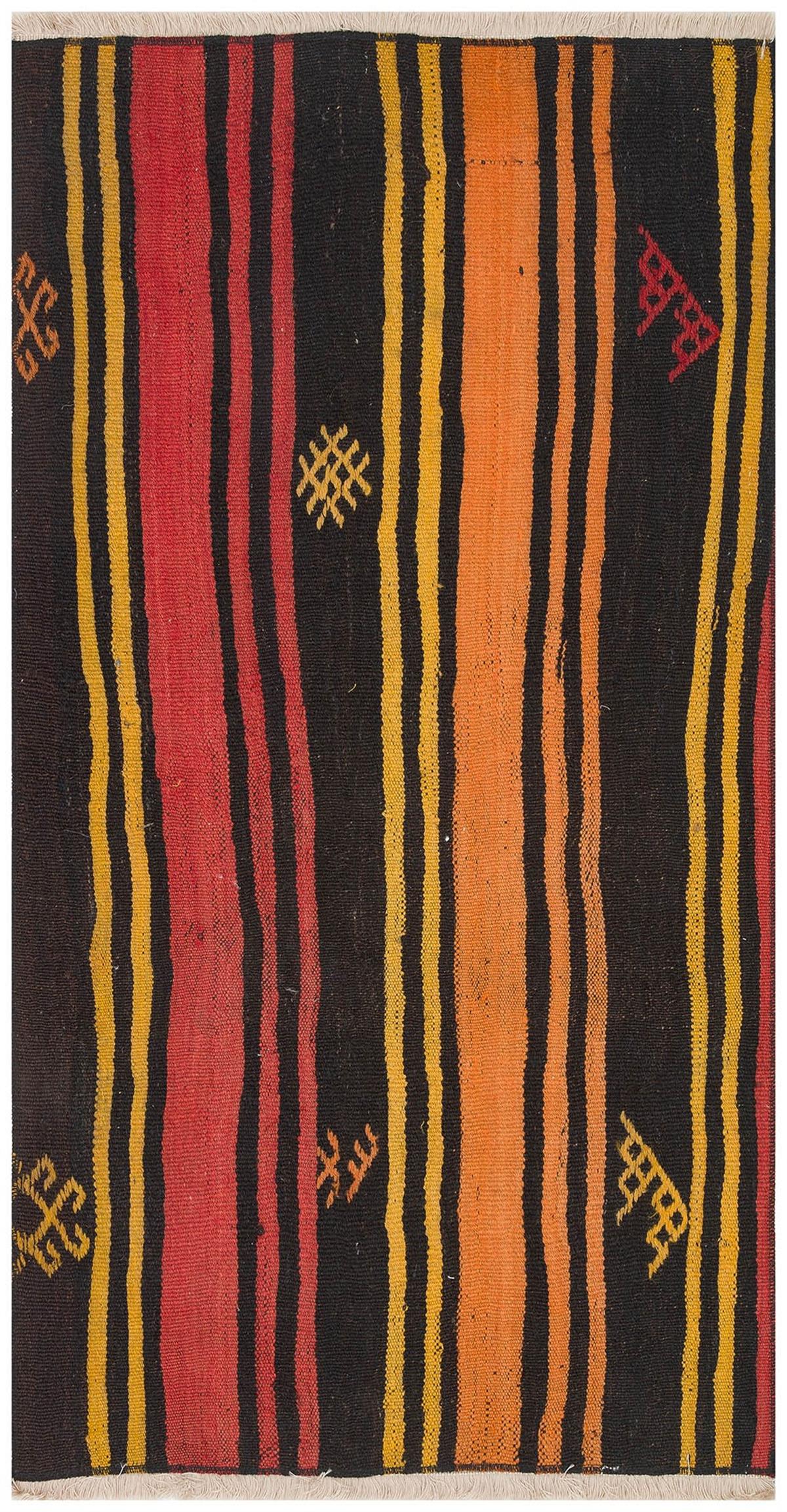 Siyah Turuncu Rengi El Dokuıma Keçi Kılı Yolluk Kilim