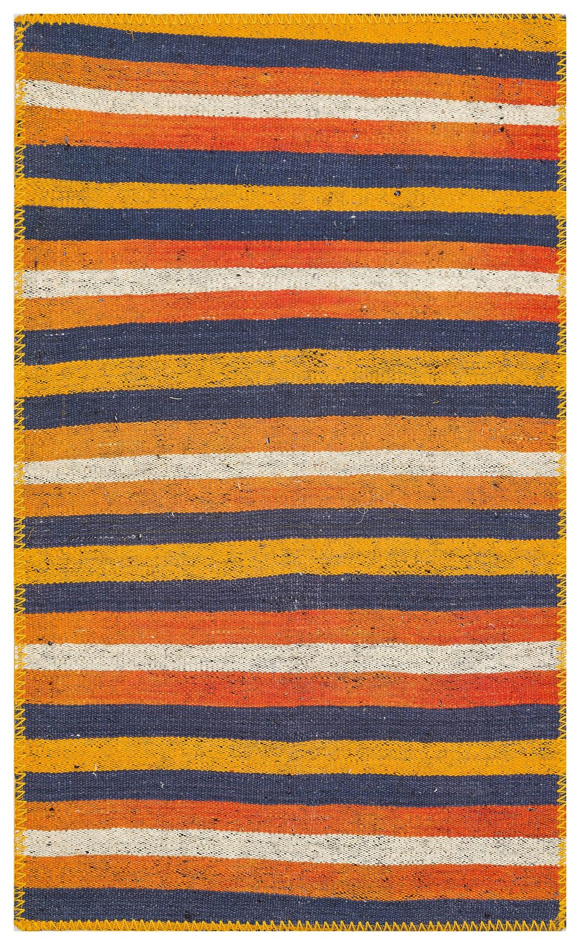 GERÇEK EL DOKUMA TURUNCU LACİVERT RENGİ KEÇİ KİLİM PASPAS