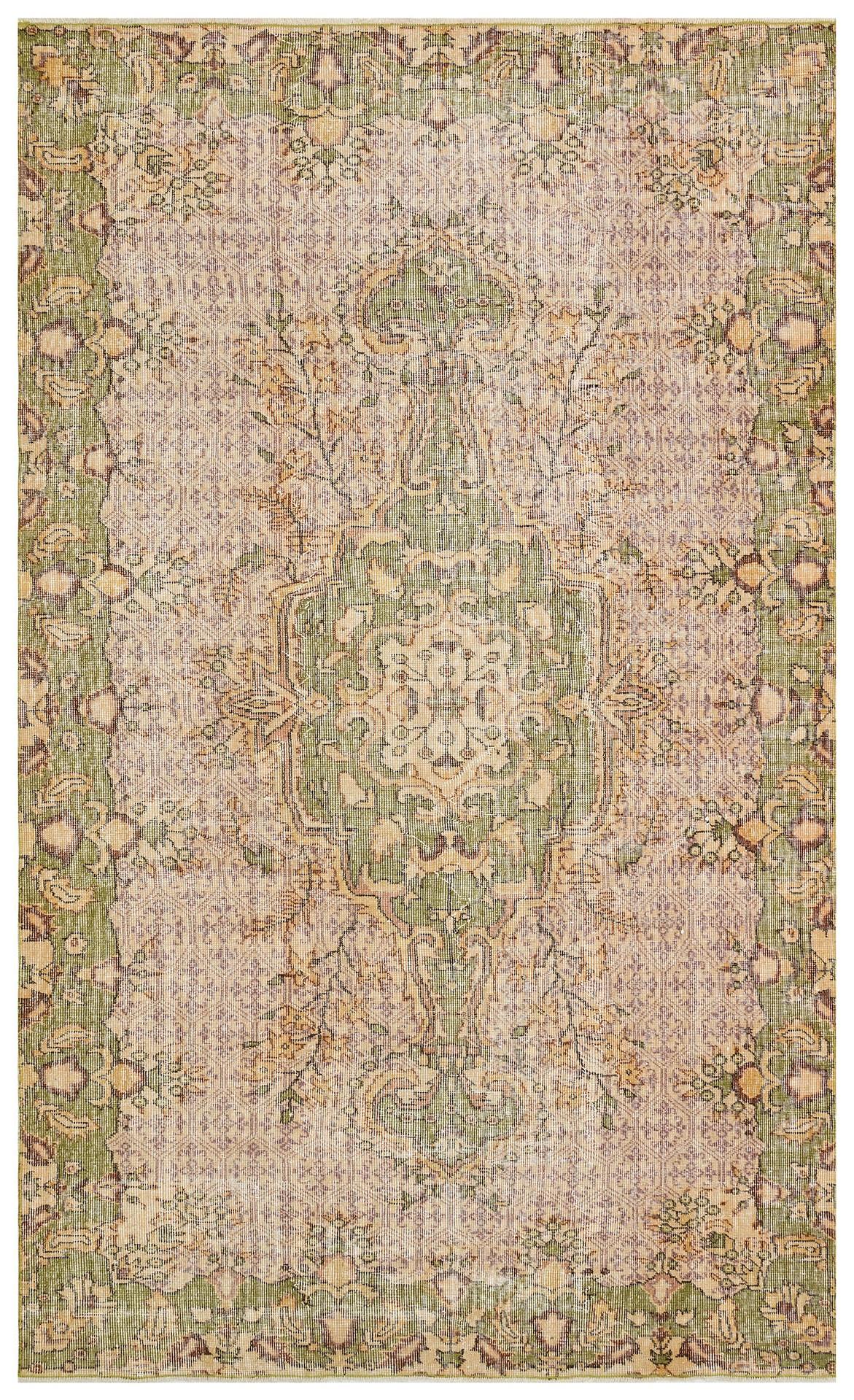 GENELEKSEL EL DOKUMA NATUREL RENGİ ÇİÇEKLİ DESEN ESKİTME VİNTAGE HALISI