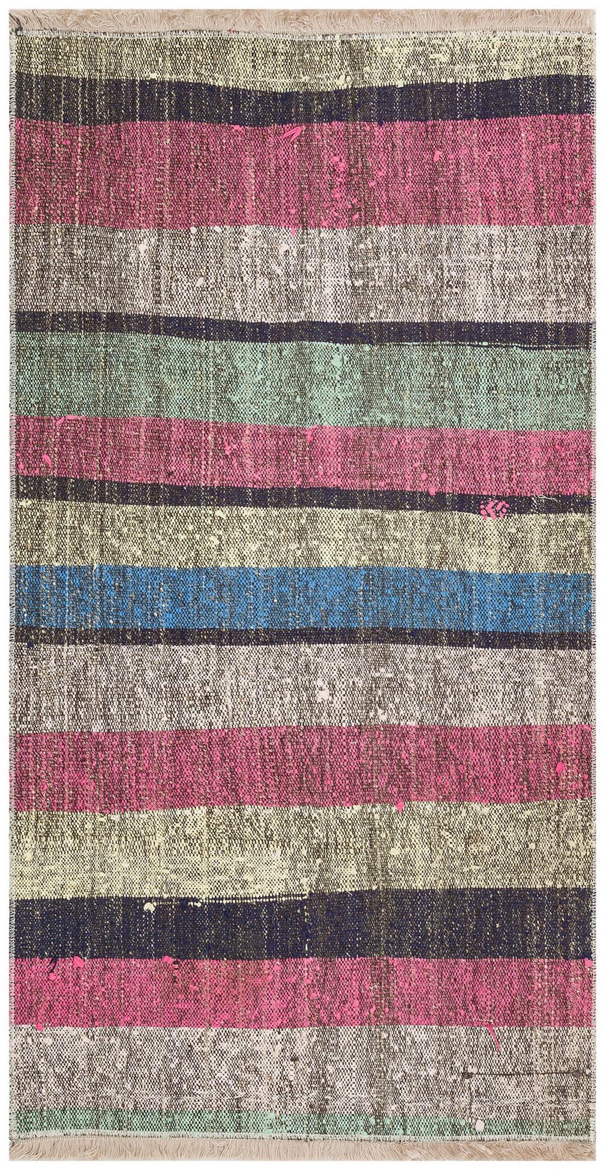 Beyaz Çok Renkli Kök Boya El Dokuma Kilim