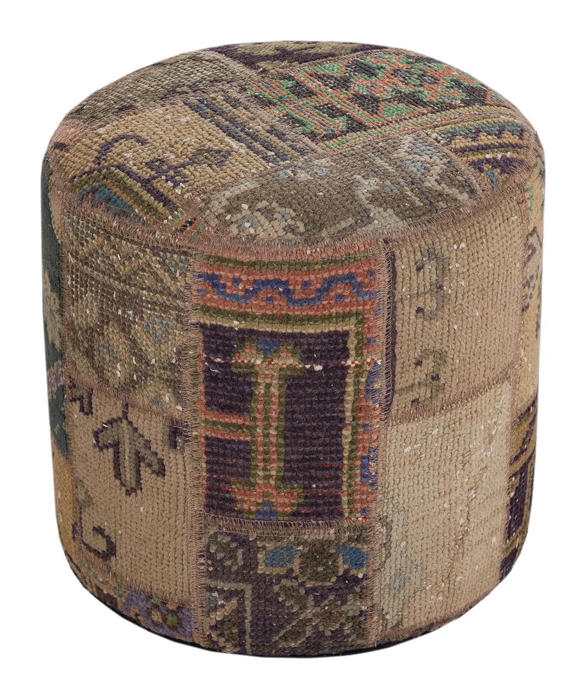 EL DOKUMA BOHO DESEN PATCHWORK YUVARLAK PUF