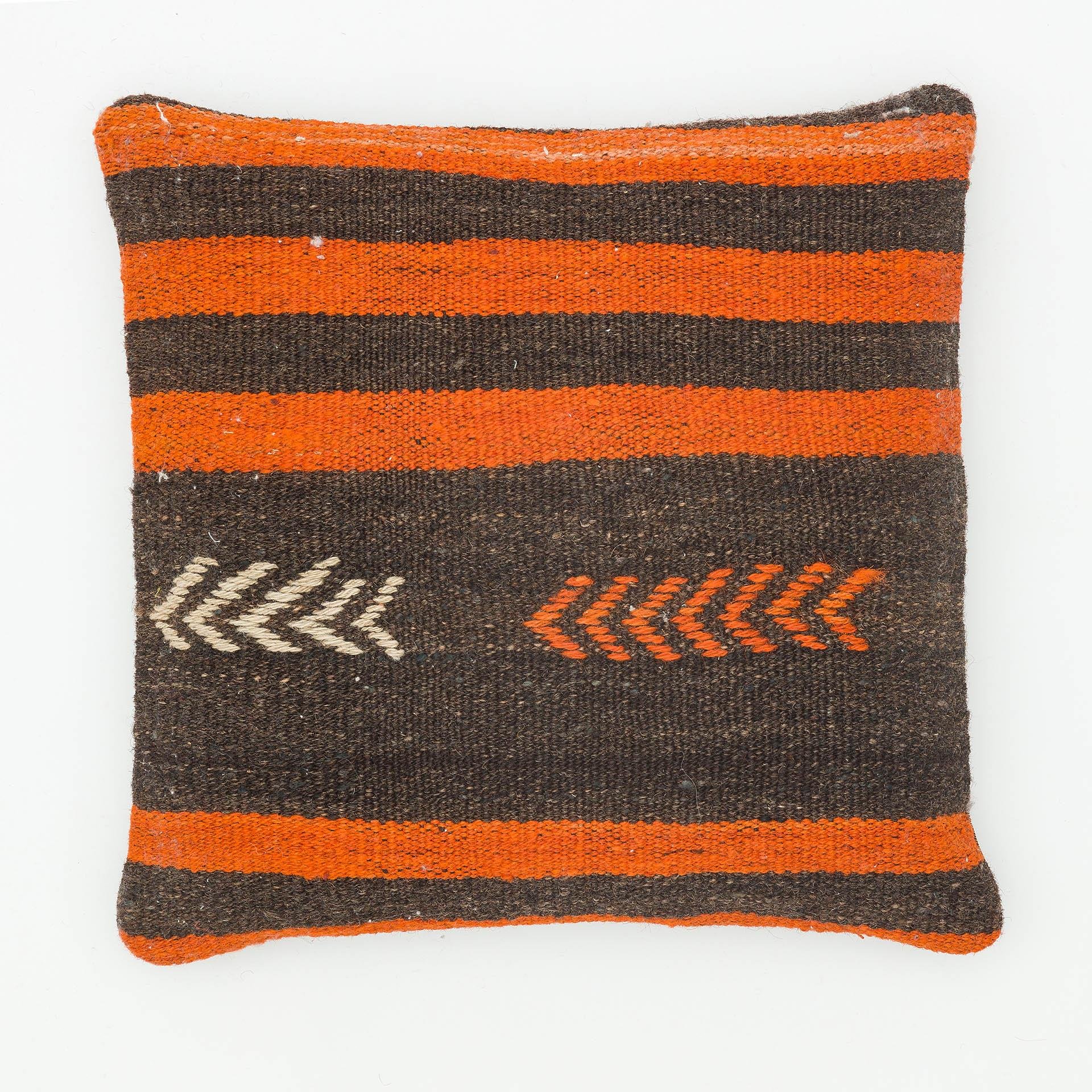GERÇEK EL DOKUMA SİYAH TURUNCU RENGİ ÇİZGİLİ KEÇİ KİLİ YASTIK KILIFI