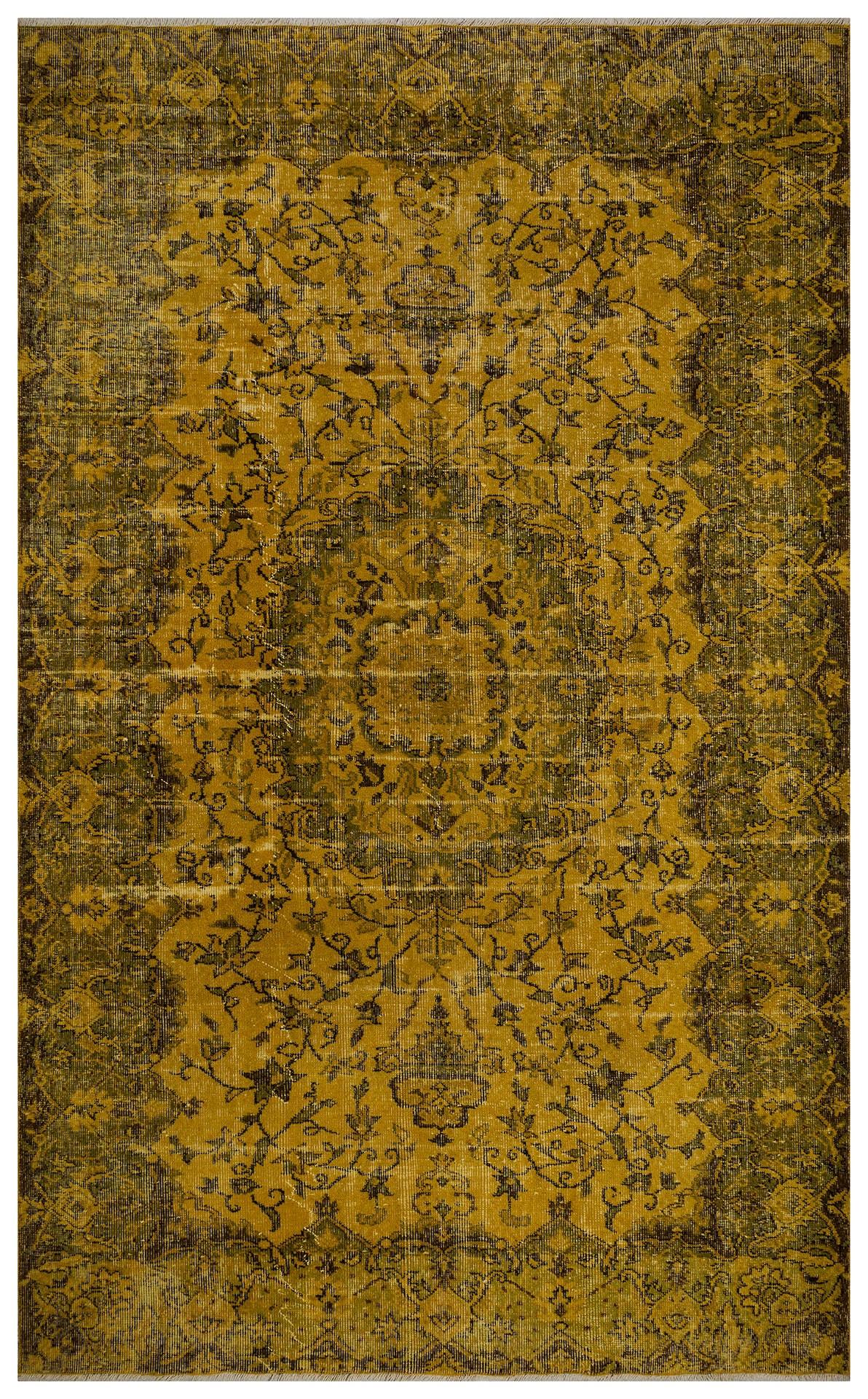 GERÇEK EL DOKUMA HARDAL KAHVERENGİ GÖBEKLİ DESEN VİNTAGE HALISI