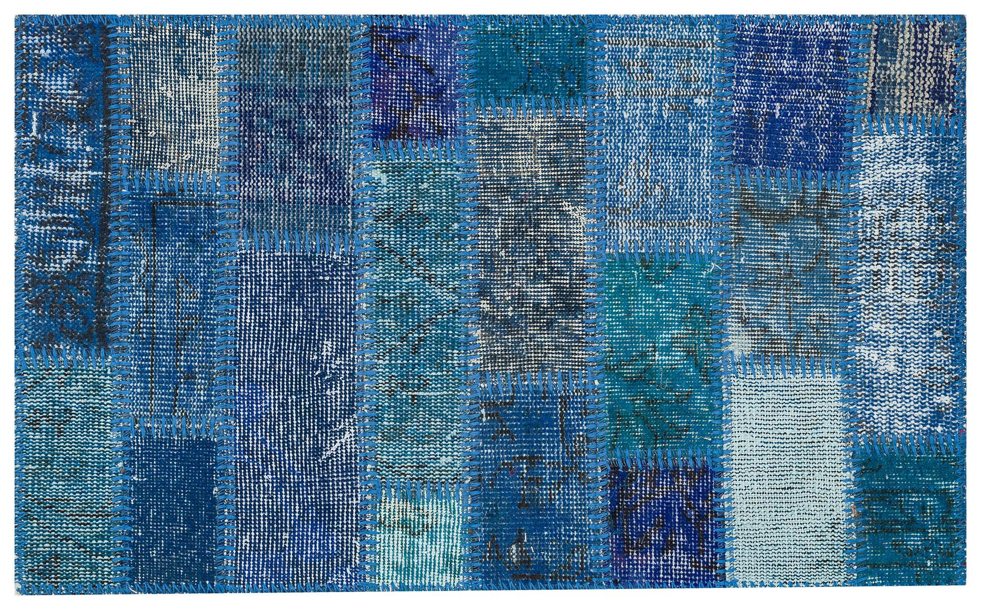 GENELEKSEL EL DOKUMA MAVİ RENGİ PATCHWORK HALI PASPAS