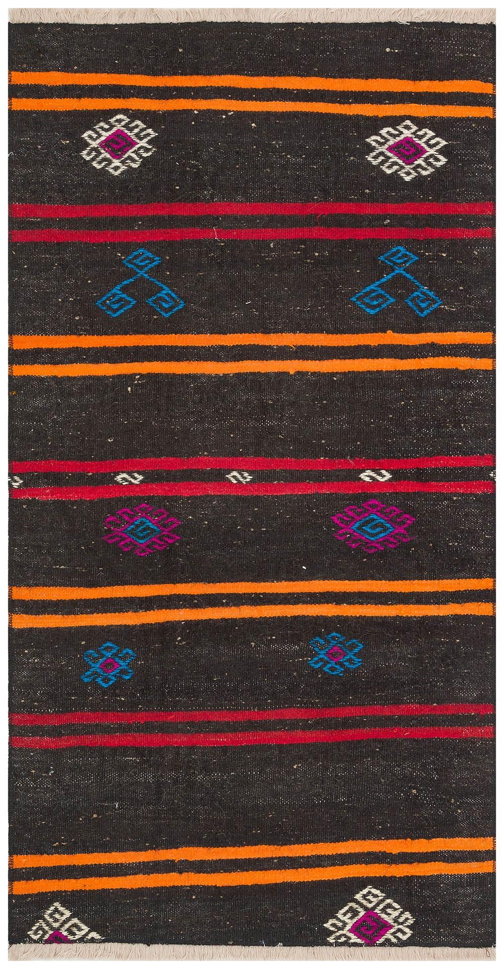 SARİ KIRMIZI RENGİ ÇİZGİLİ DESEN EL DOKUMA ANADOLU KİLİM