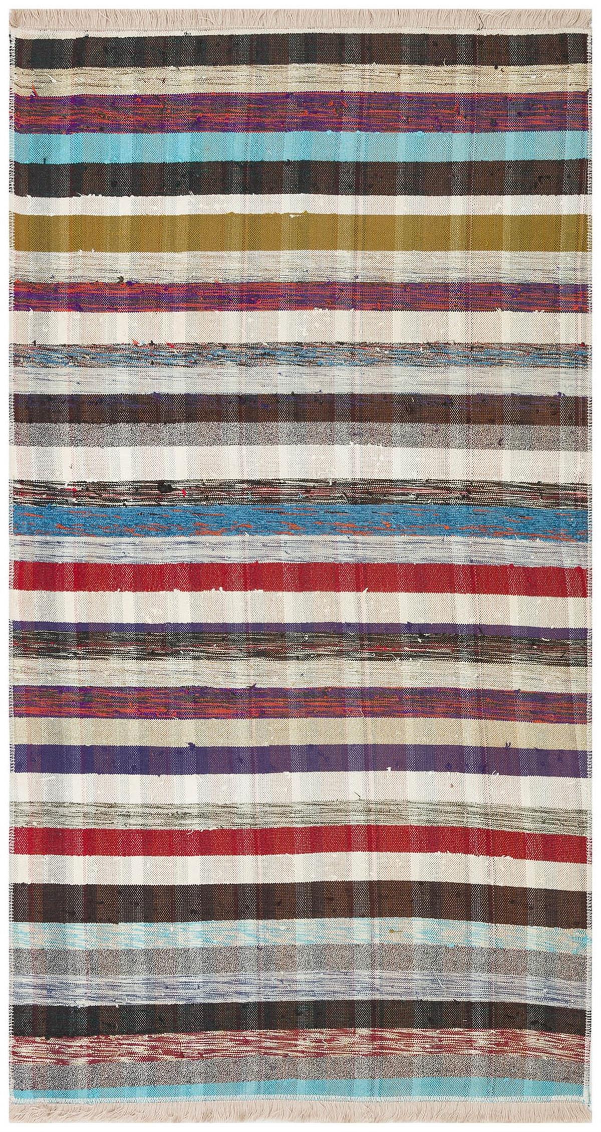 Beyaz Çok Renkli Kök Boya El Dokuma Kilim