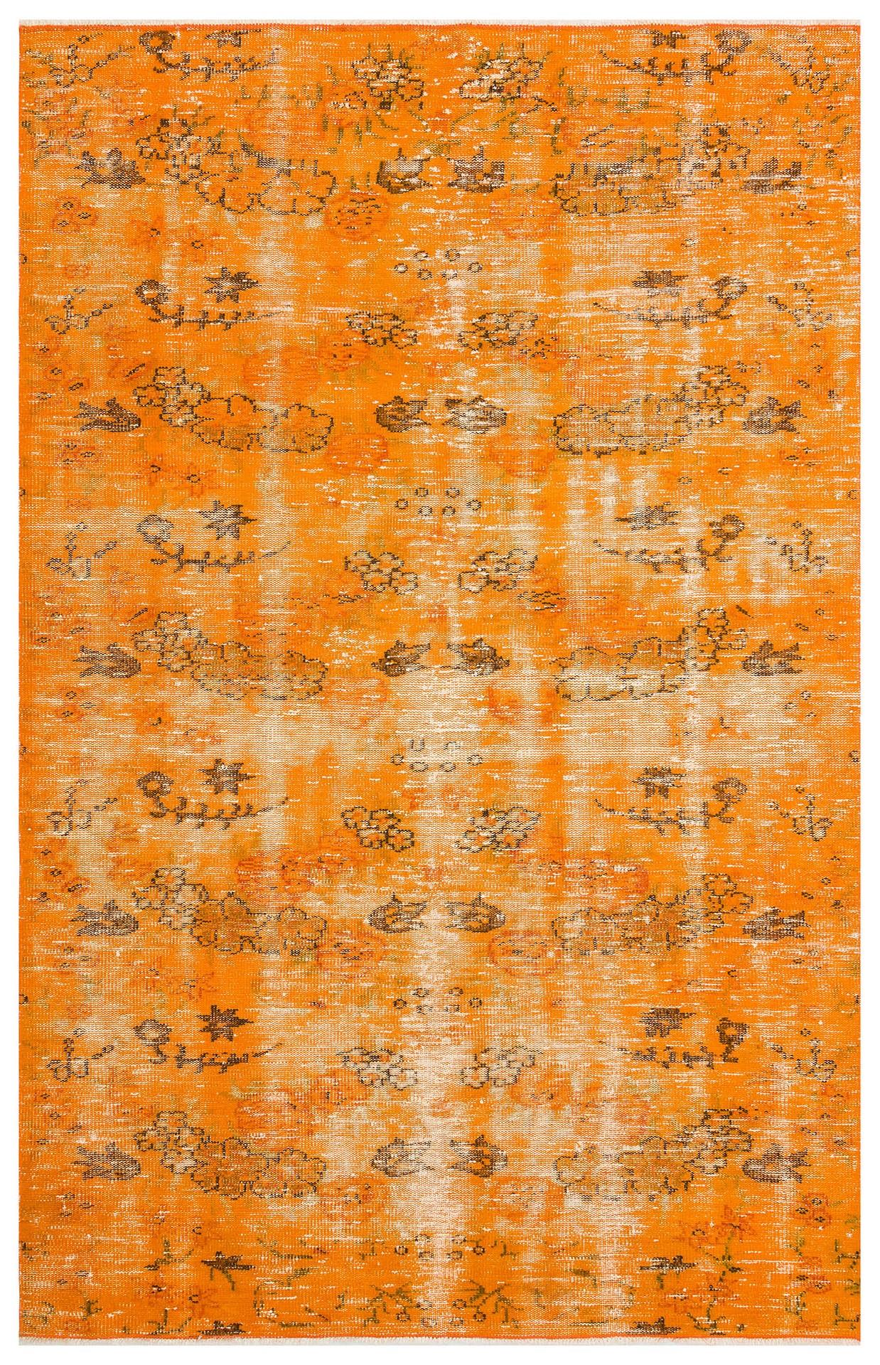 GERÇEK EL DOKUMA KAHVERENGİ ÇİÇEKLİ TURUNCE VİNTAGE HALISI