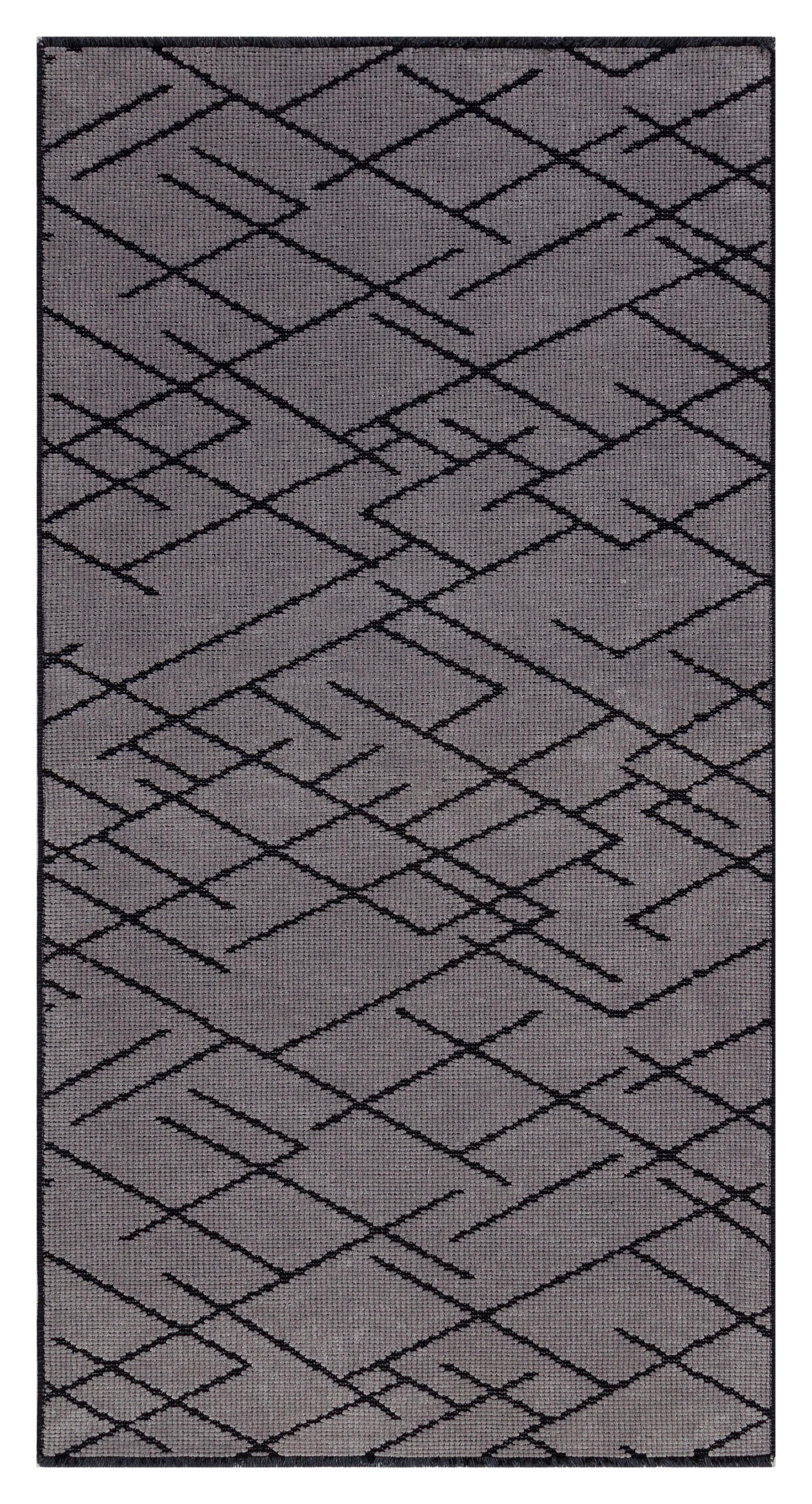 GRİ RENGİ ISKANDİNAV DESEN MODREN ŞÖNİL DOKUMA KAYMAZ TABANLI HALI