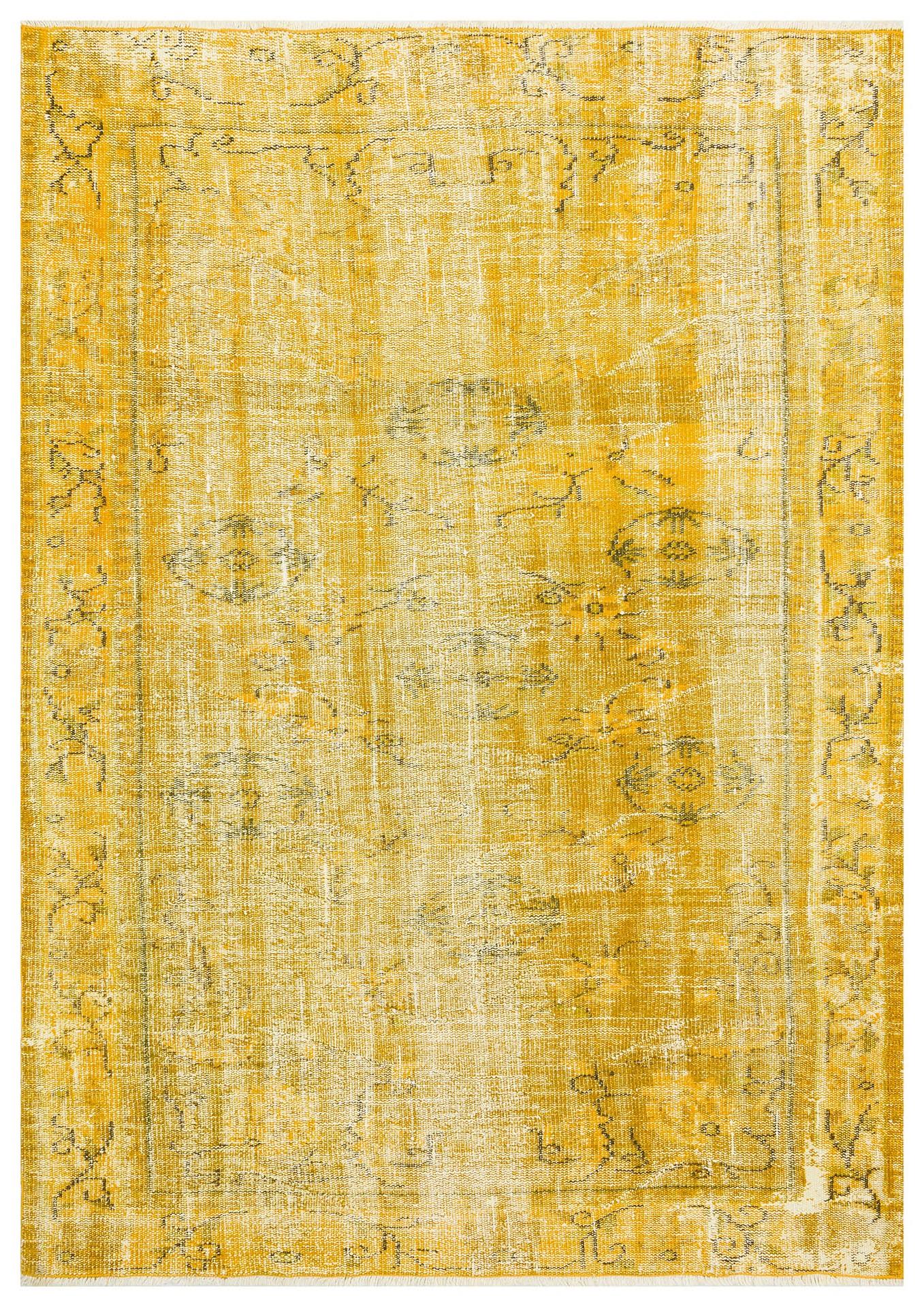 SARİ SİYAH RENGİ GÖBEKLİ TÜRK EL DOKUMA VİNTAGE HALISI