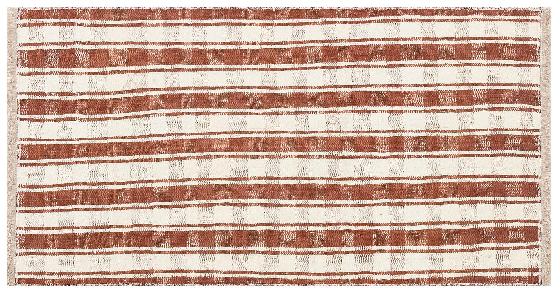 GERÇEK EL DOKUMA BEYAZ KAHVERENGİ KENDİR KİLİMİ