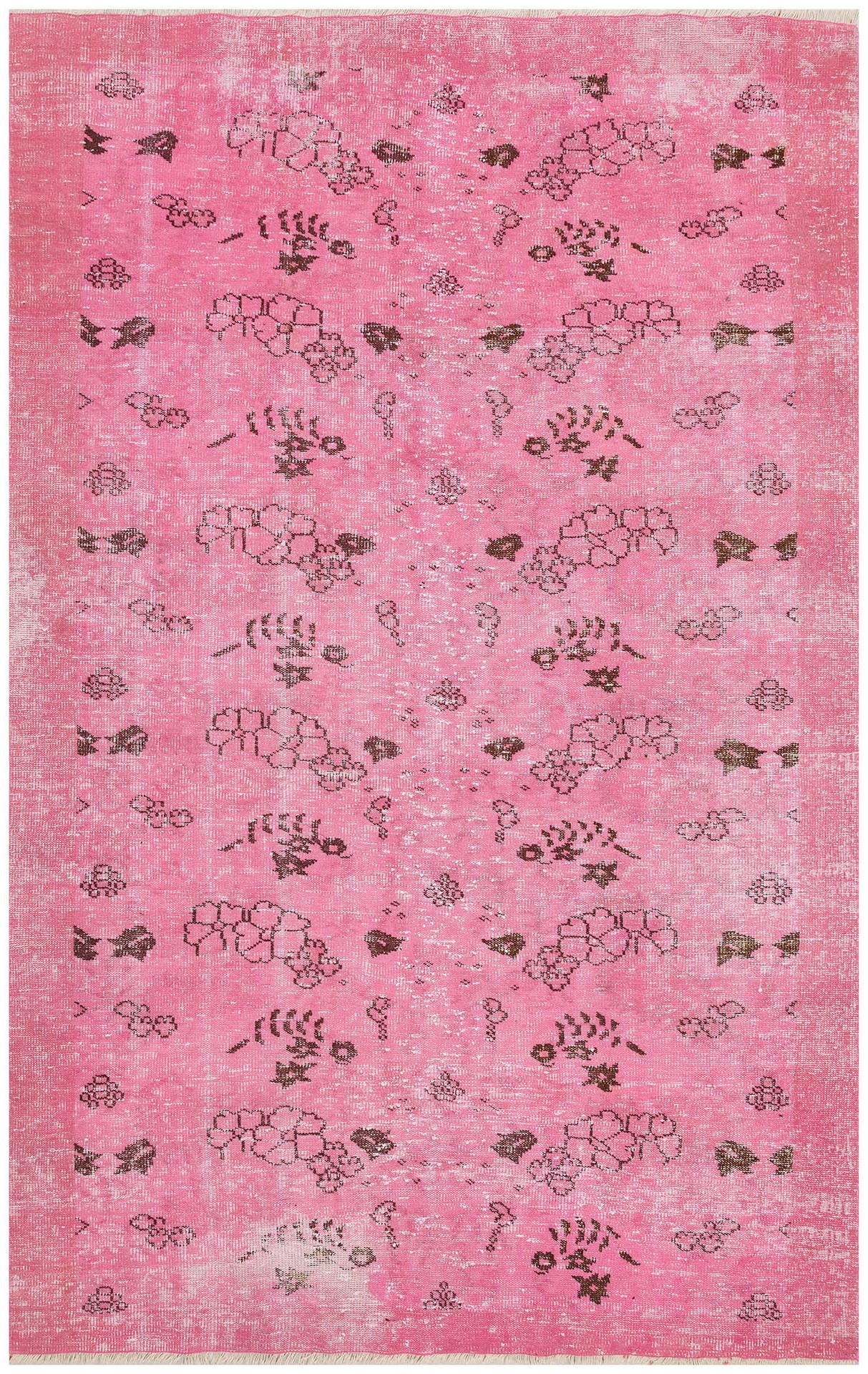 GENELEKSEL EL DOKUMA PEMBE RENGİ ÇİÇEKLİ DESEN VİNTAGE HALISI