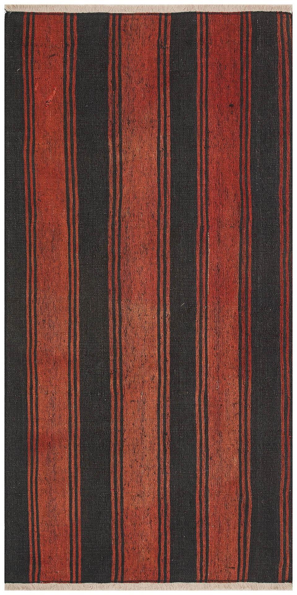 ANADOLU EL DOKUMA SİYAH KİREMİT RENGİ YÜN KİLİM