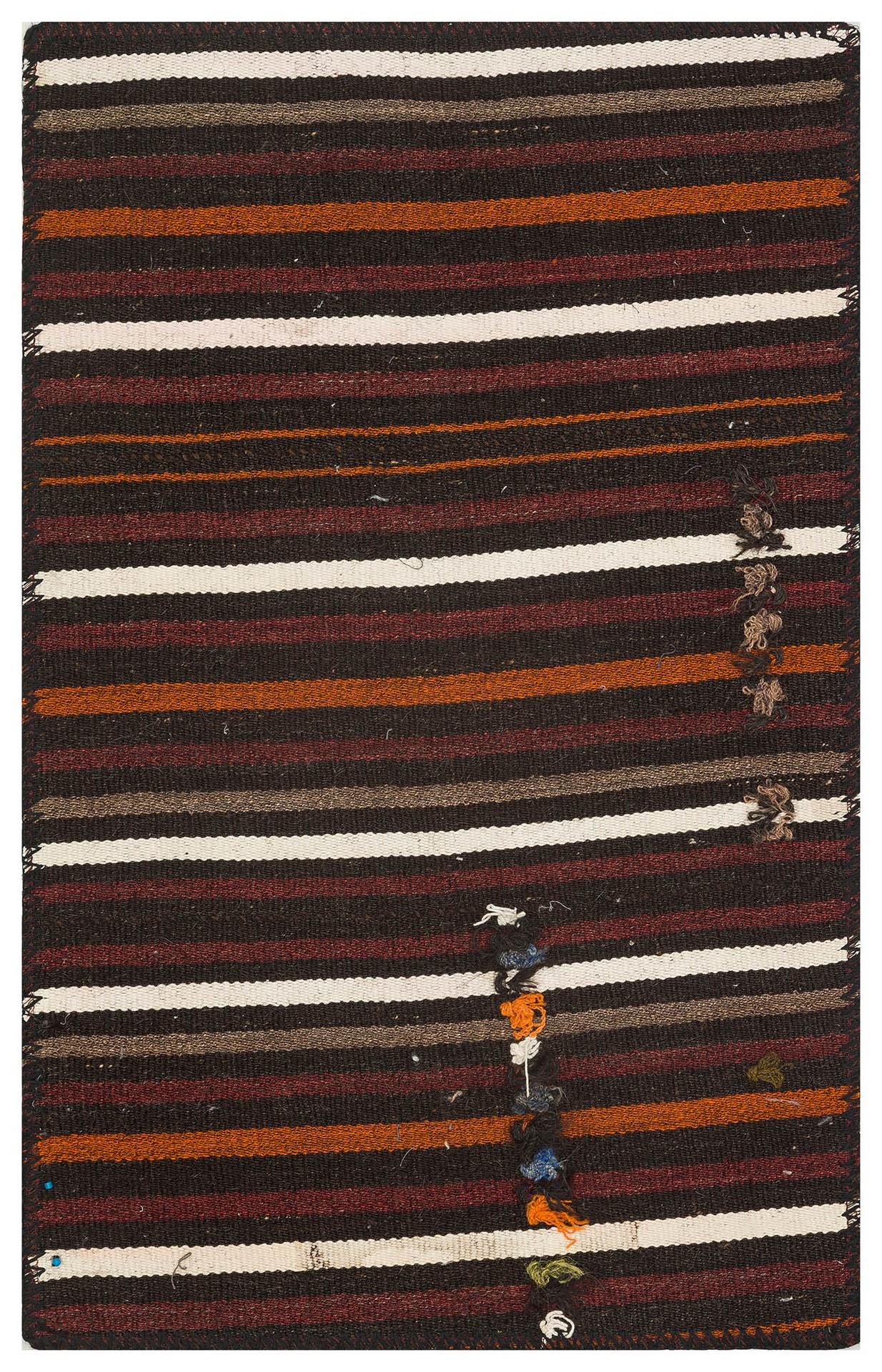 Mürdüm Rengi Beyaz Çizgili El Dokuma Kilim Paspas