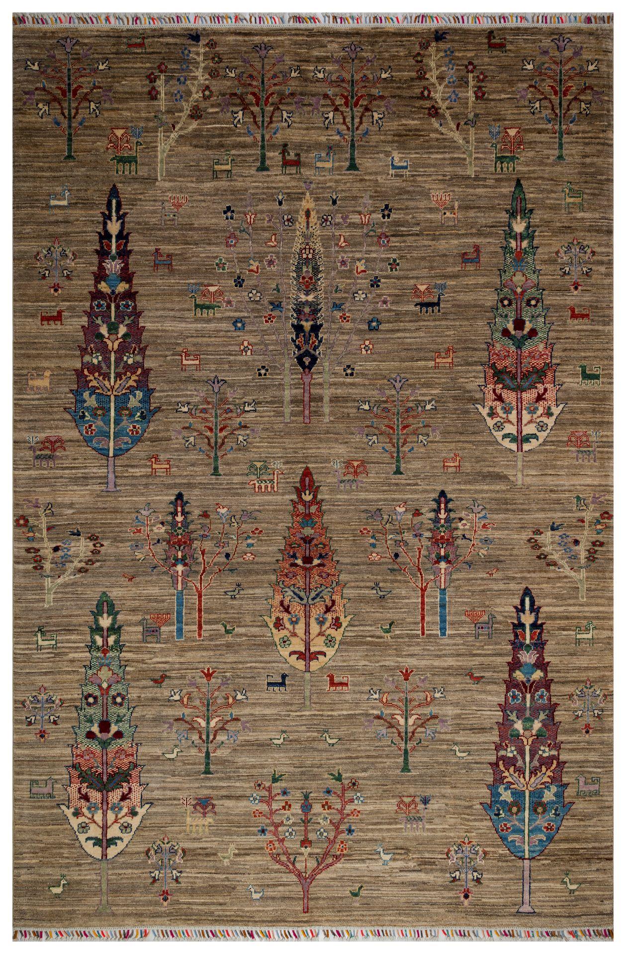 EL DOKUMA AFGAN HALISI HAYAT AĞACI DESEN KAHVERENGİ