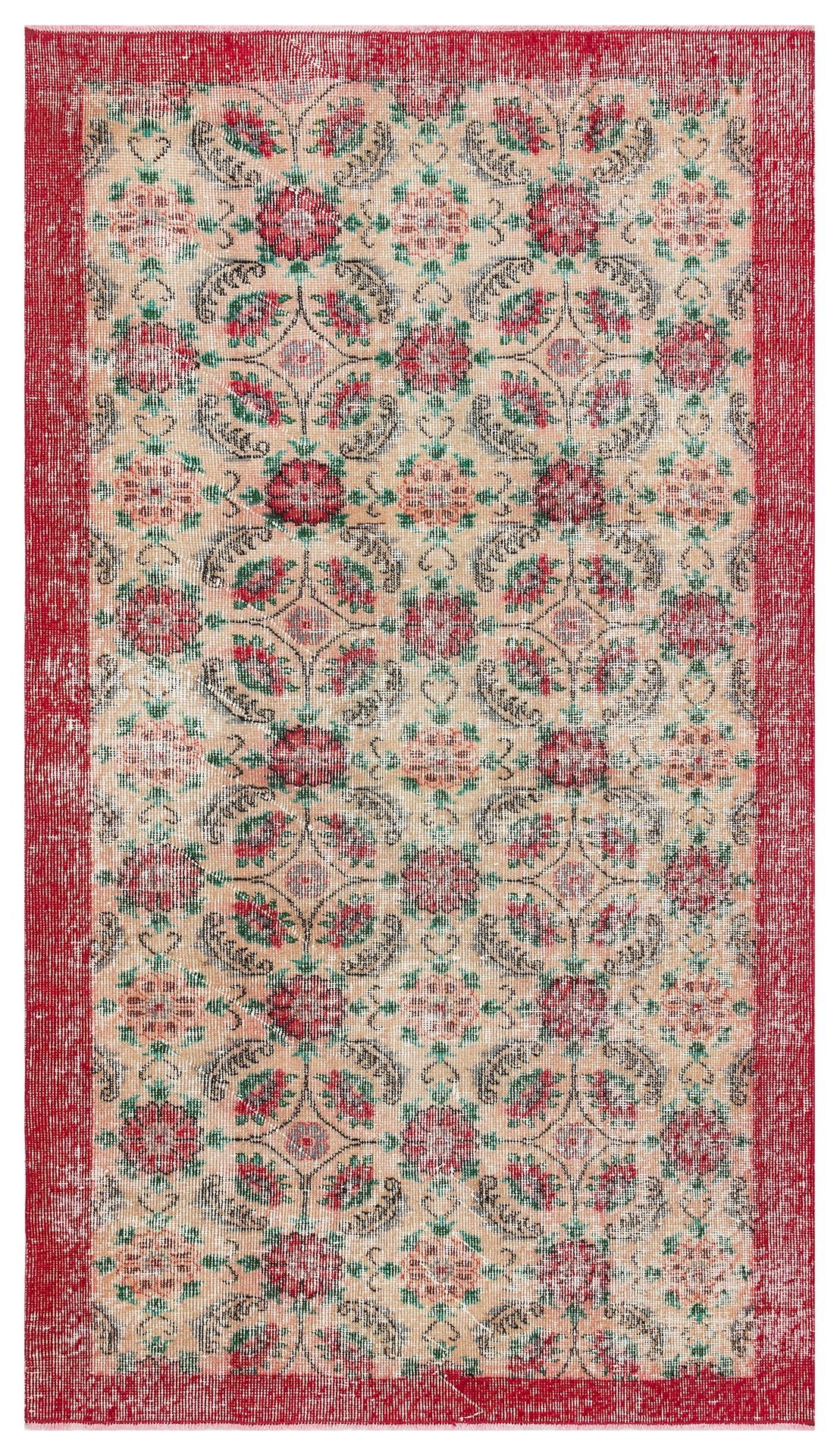 GENELEKSEL EL DOKUMA NATUREL RENGİ ÇİÇEKLİ DESEN ESKİTME VİNTAGE HALISI