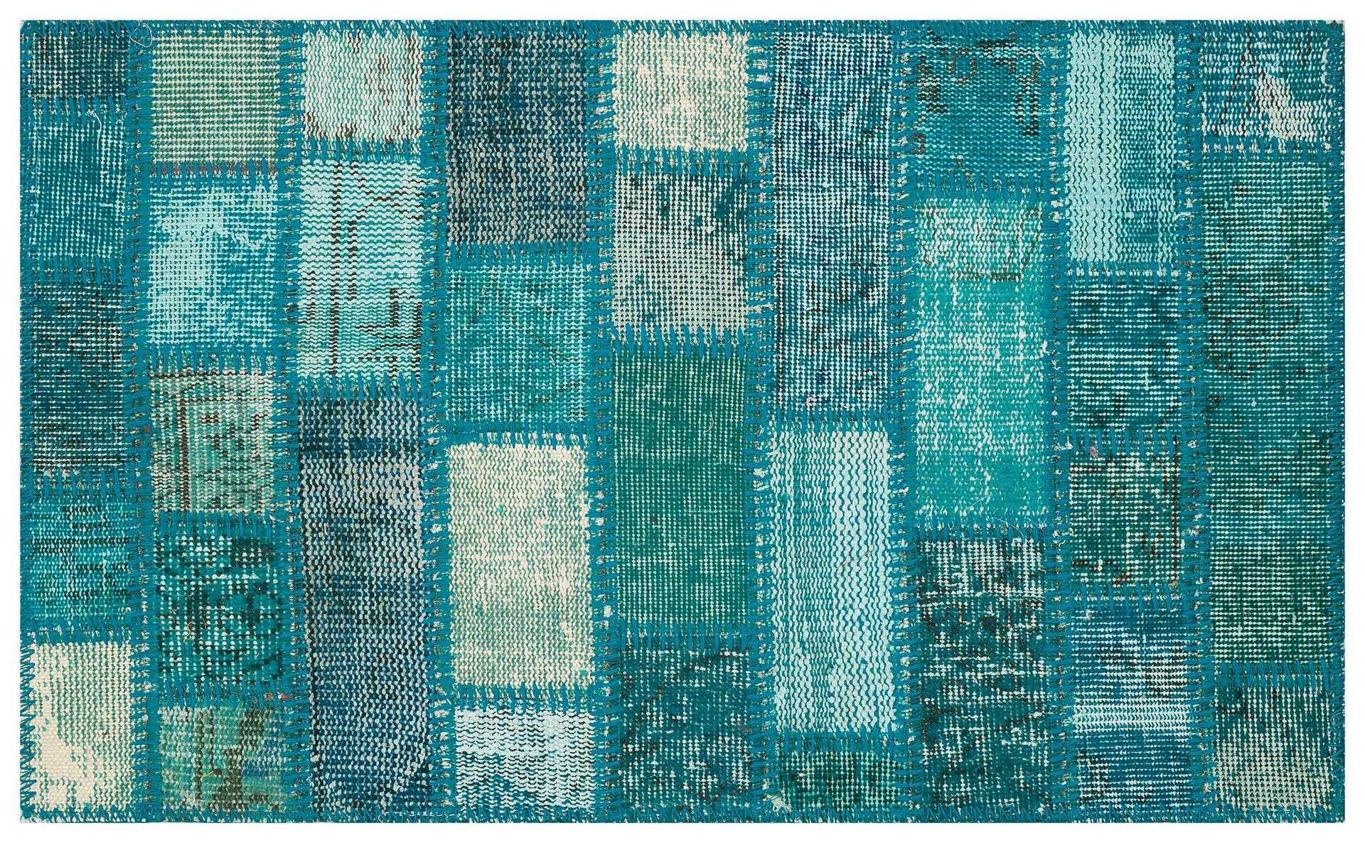 GENELEKSEL EL DOKUMA TURKUAZ RENGİ PATCHWORK HALI PASPAS