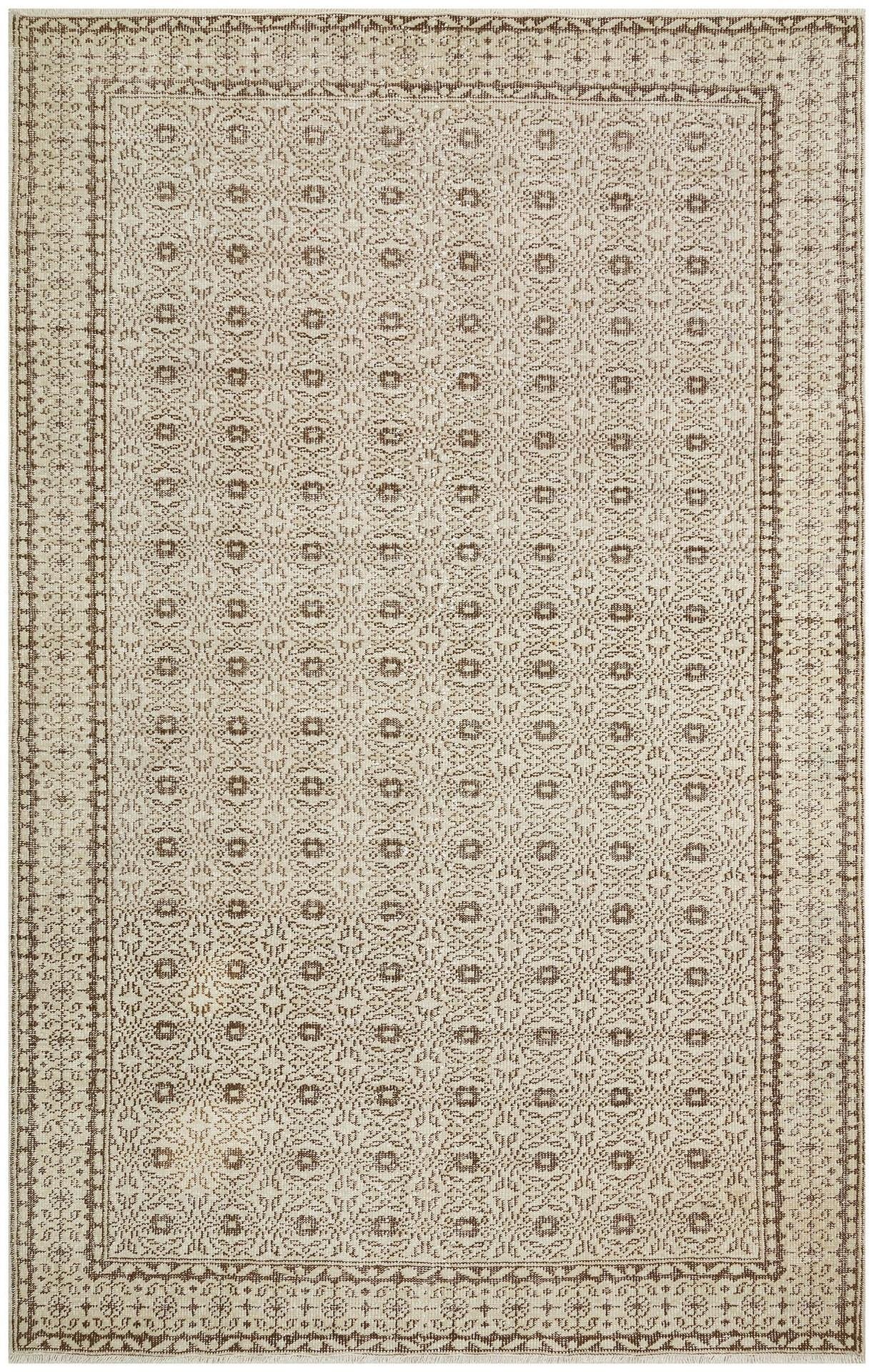 GENELEKSEL EL DOKUMA BEJ KAHVERENGİ ÇİÇEKLİ DESEN YÜN SALON HALISI