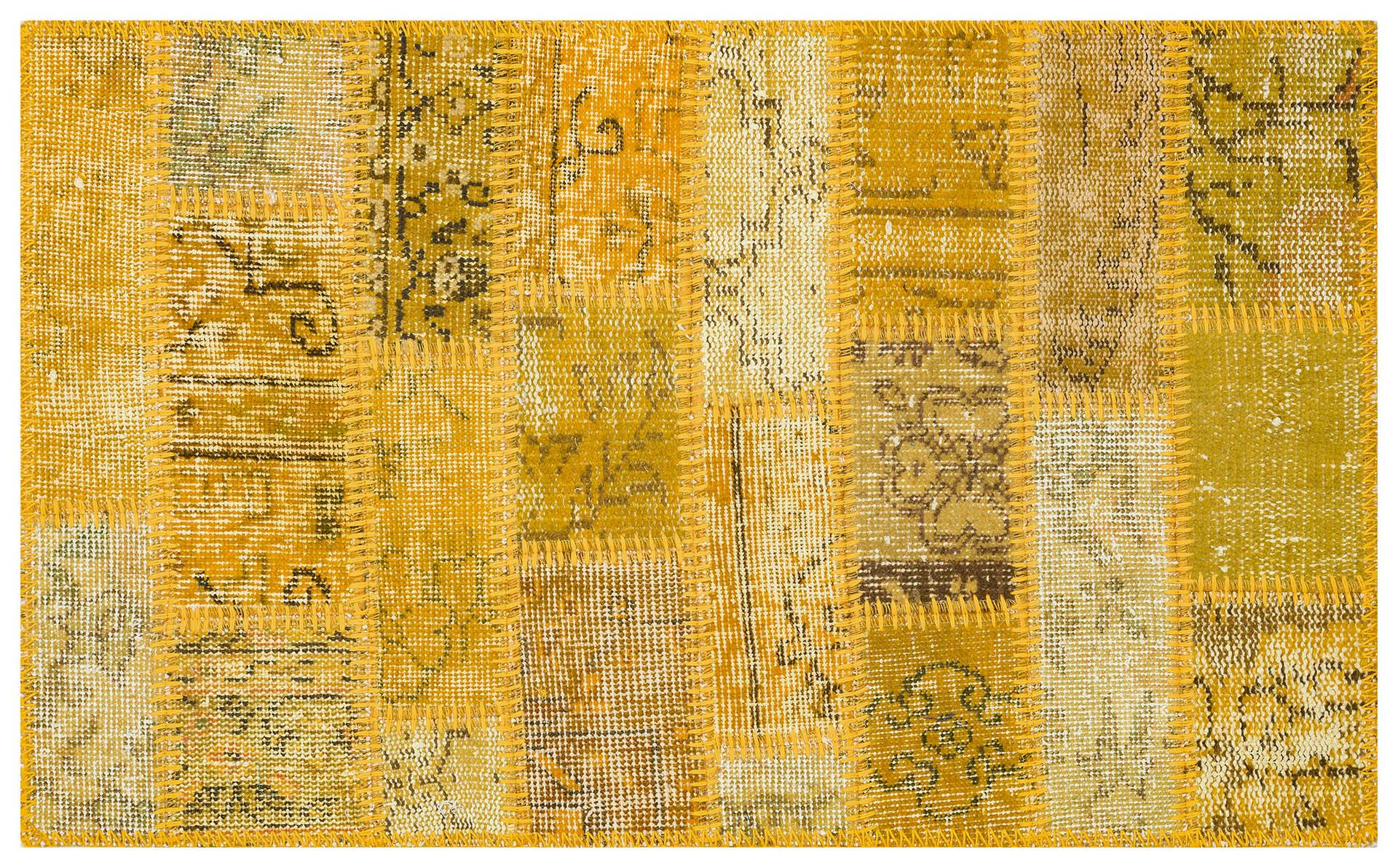 GENELEKSEL EL DOKUMA SARİ RENGİ PATCHWORK HALI PASPAS
