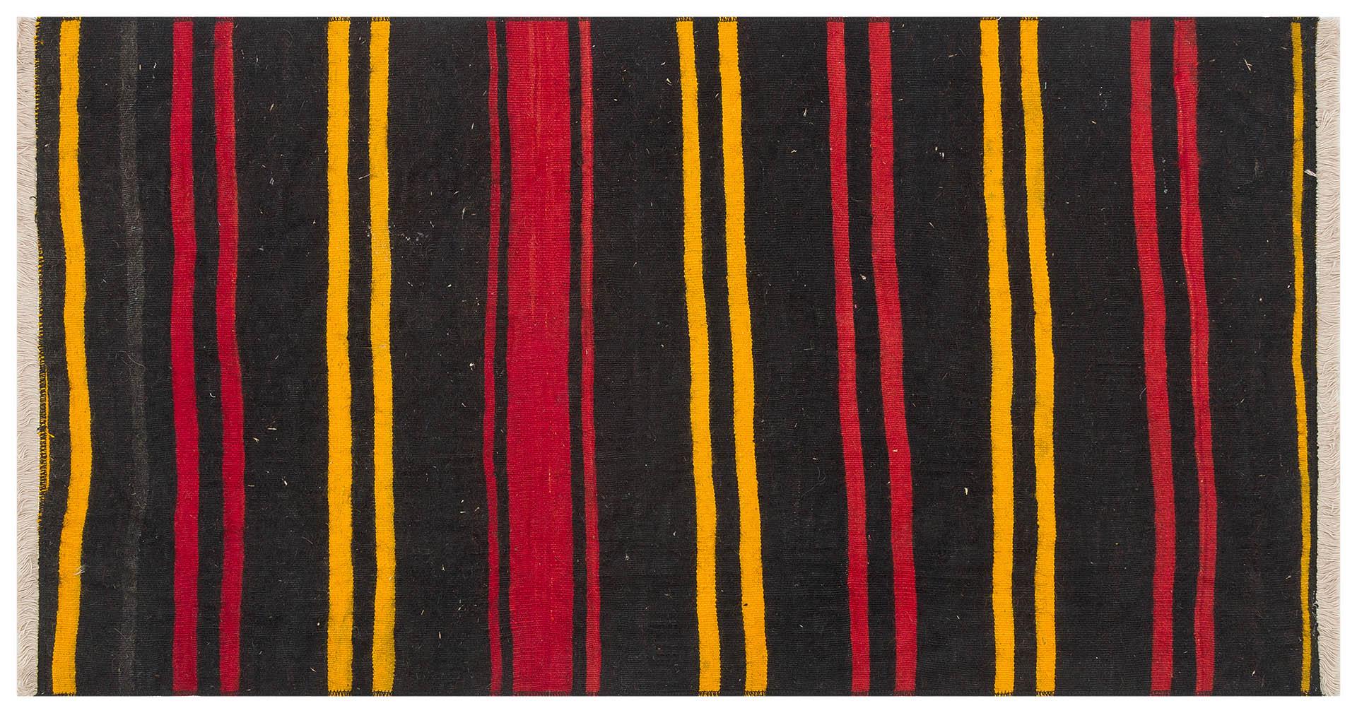 GENELEKSEL EL DOKUMA SARİ KIRMIZI RENGİ ÇİZGİLİ DESEN KİLİM