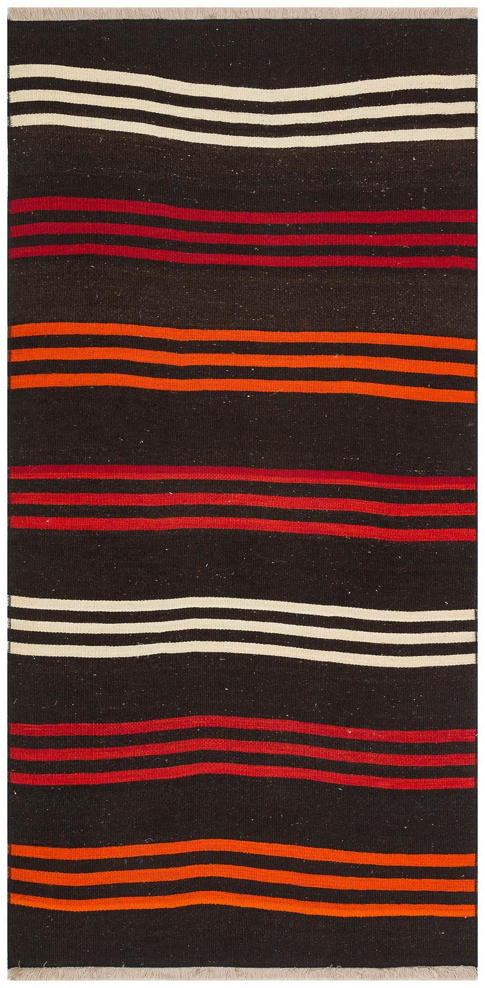 GENELEKSEL EL DOKUMA  KIRMIZI TURUNCU ÇİZGİLİ DESEN YÜN KİLİM