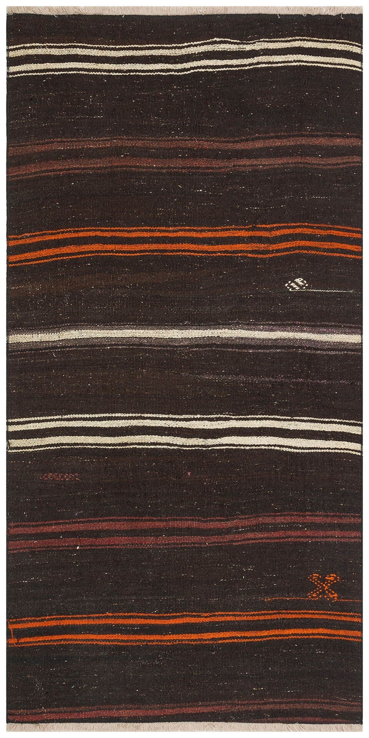 EL DOKUMA ÇİZGİLI KAHVERENGI YÜN KİLİM