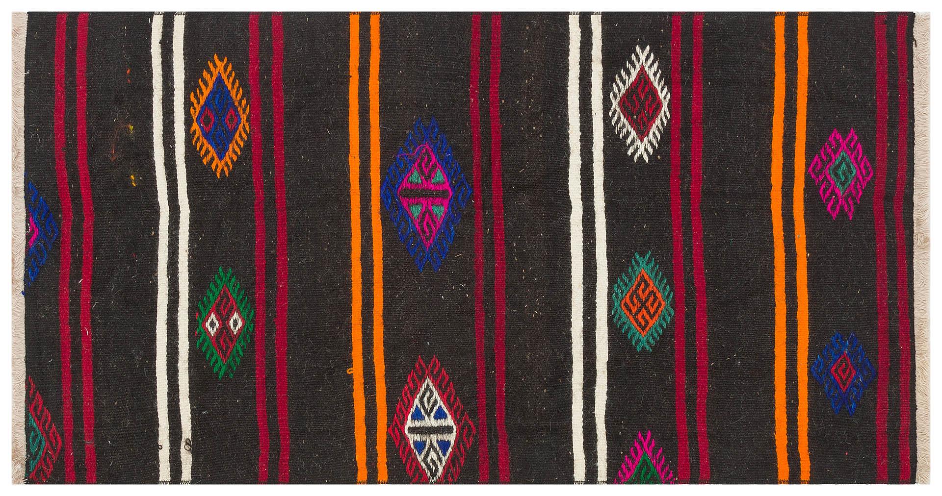 GERÇEK EL DOKUMA KAHVERENGİ DESENLİ ANADOLU KİLİM