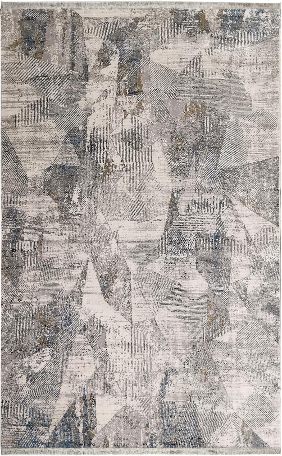 CREAM BLUE XW Yumuşak İpeksi Tuşeli Yüksek Alçak Oymalı Modern İnce Makine Halısı