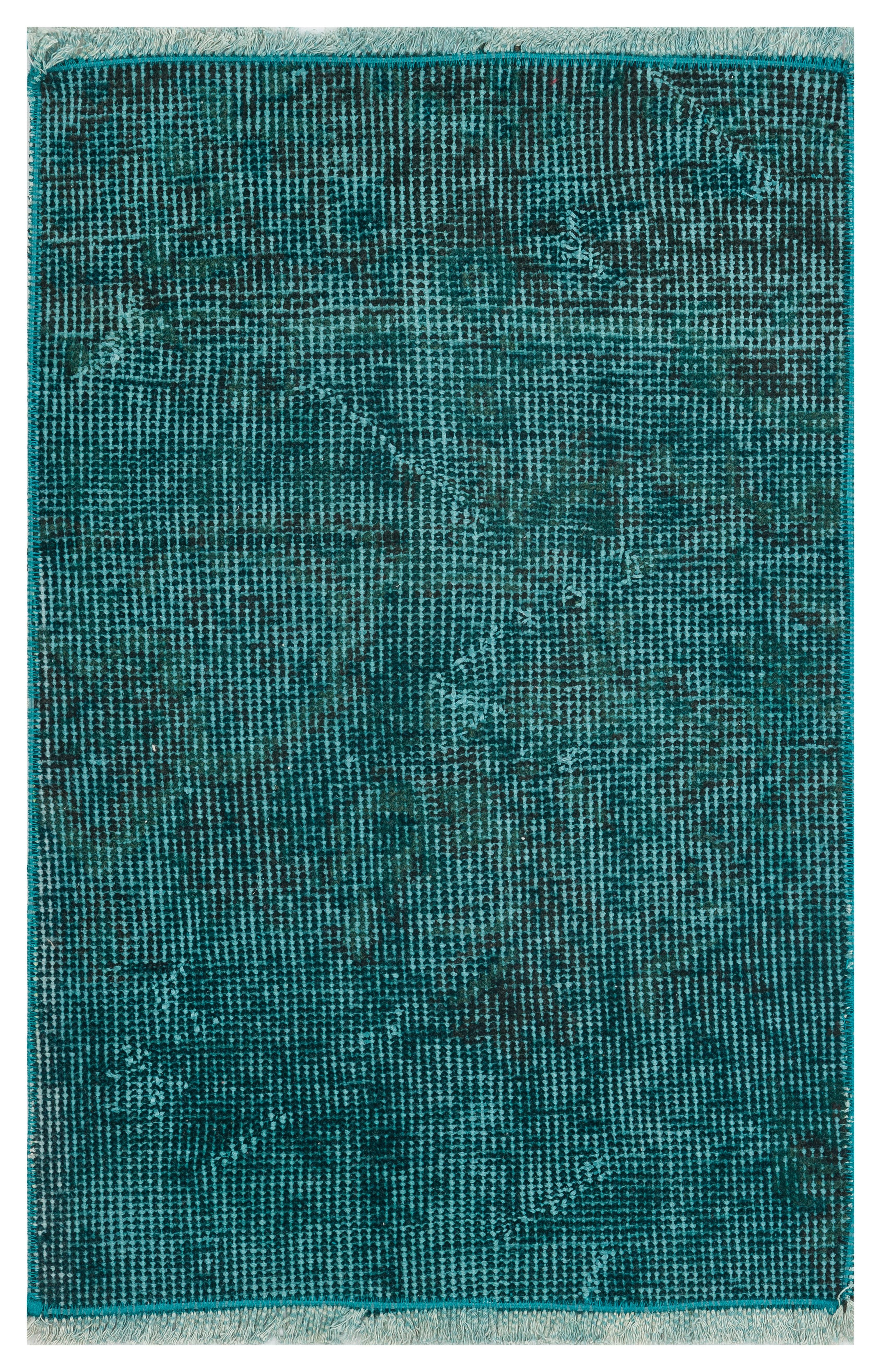 EŞSİZ EL DOKUMA KOYU TURKUAZ RENGİ VİNTAGE HALI PASPAS