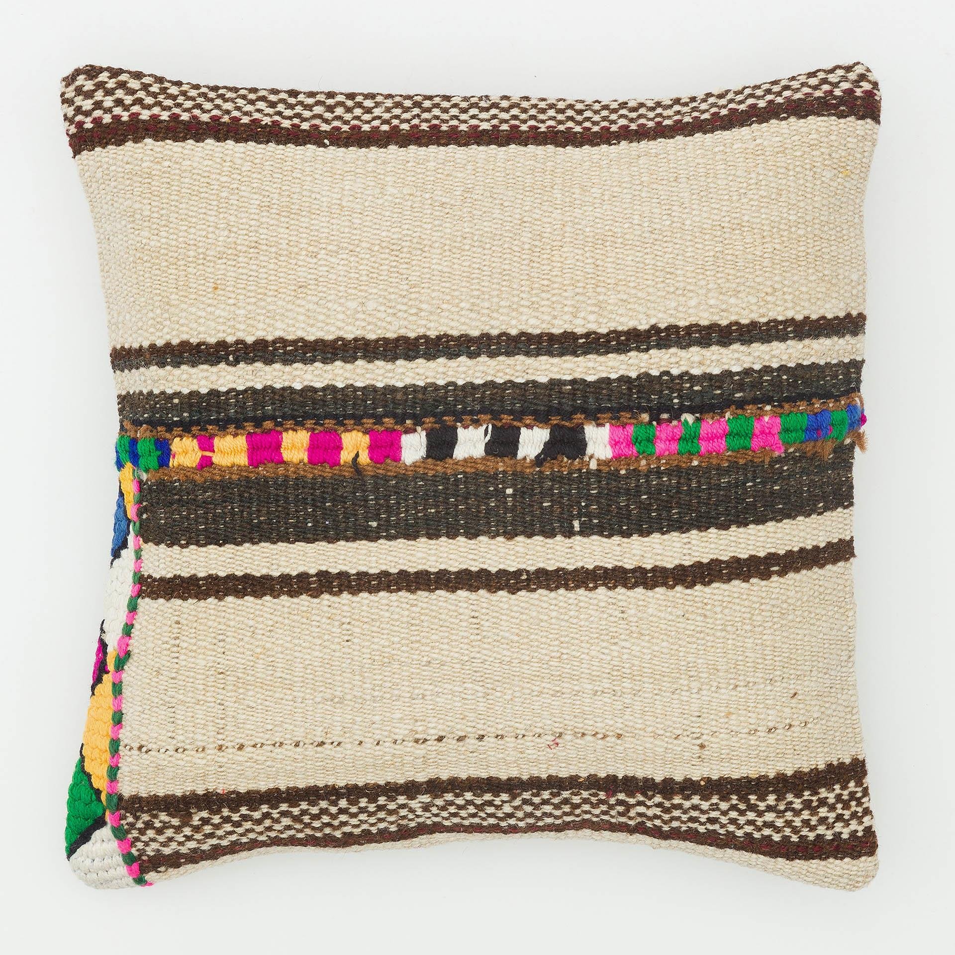 KREM KAHVERENGİ EL DÜĞÜMLÜ KENDİR KİLİM KILIFI