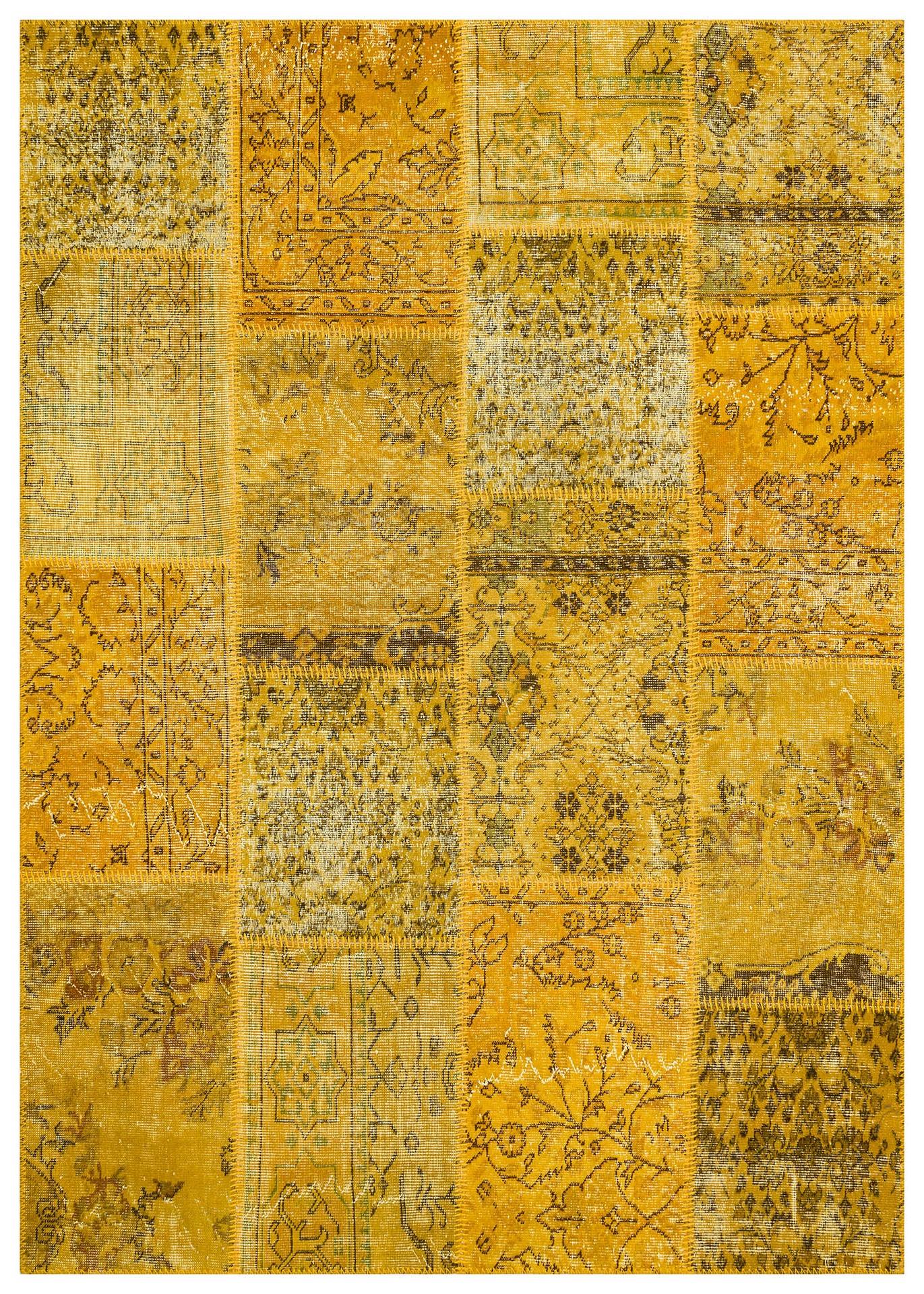 Geneleksel El Dokuma Sari  Rengi Patchwork Halı