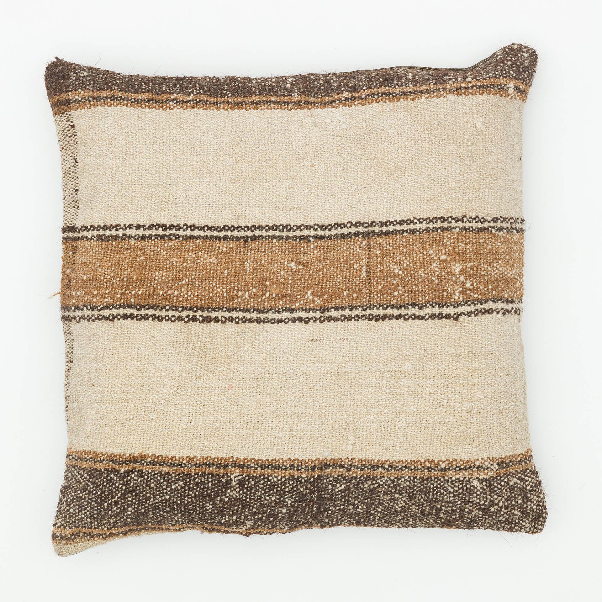 GENELEKSEL DOĞAL KREM KAHVERENGİ KENDİR KİLİM YASTIK KILIFI