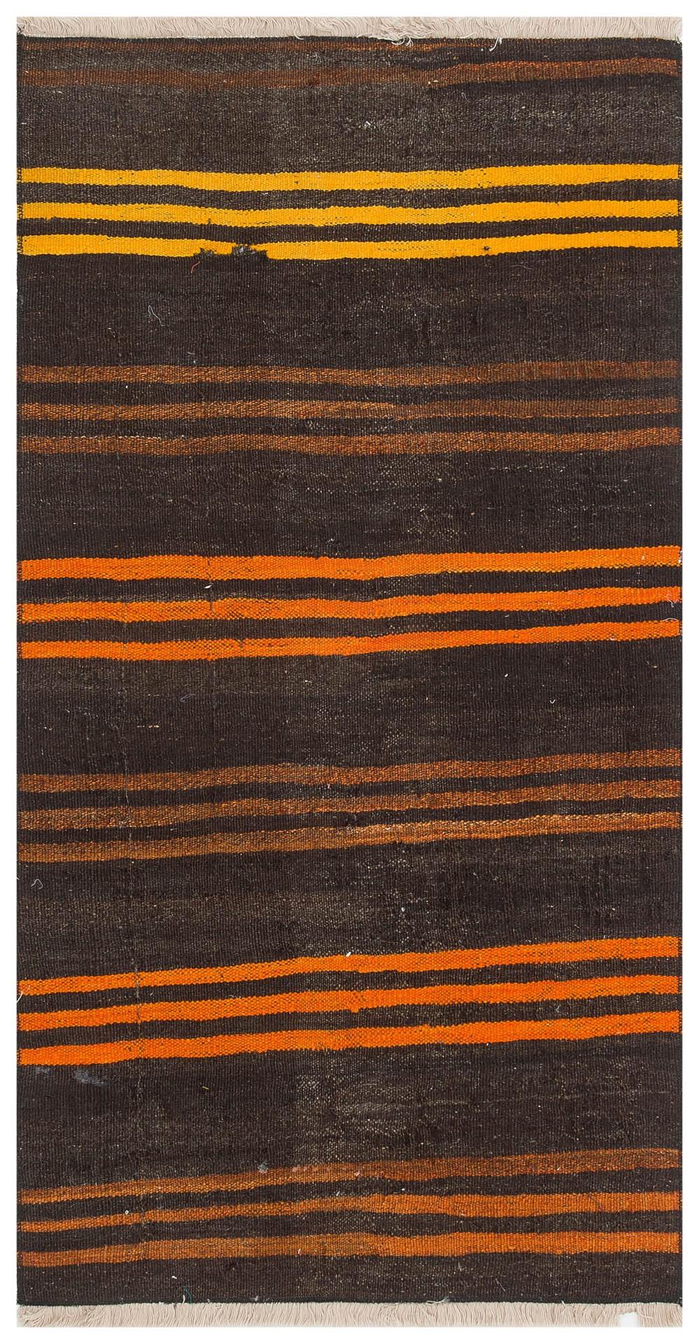 EŞSİZ EL DOKUMA KAHVE SARİ  ÇİZGİLİ ANADOLU KEÇİ KILI KİLİMİ