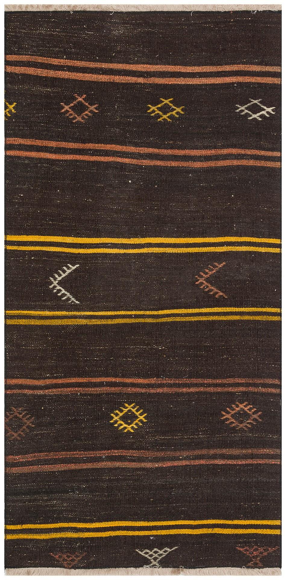 ANADOLU EL DOKUMA SARİ RENGİ ÇİZGİLİ DESEN KEÇİ KİLİM