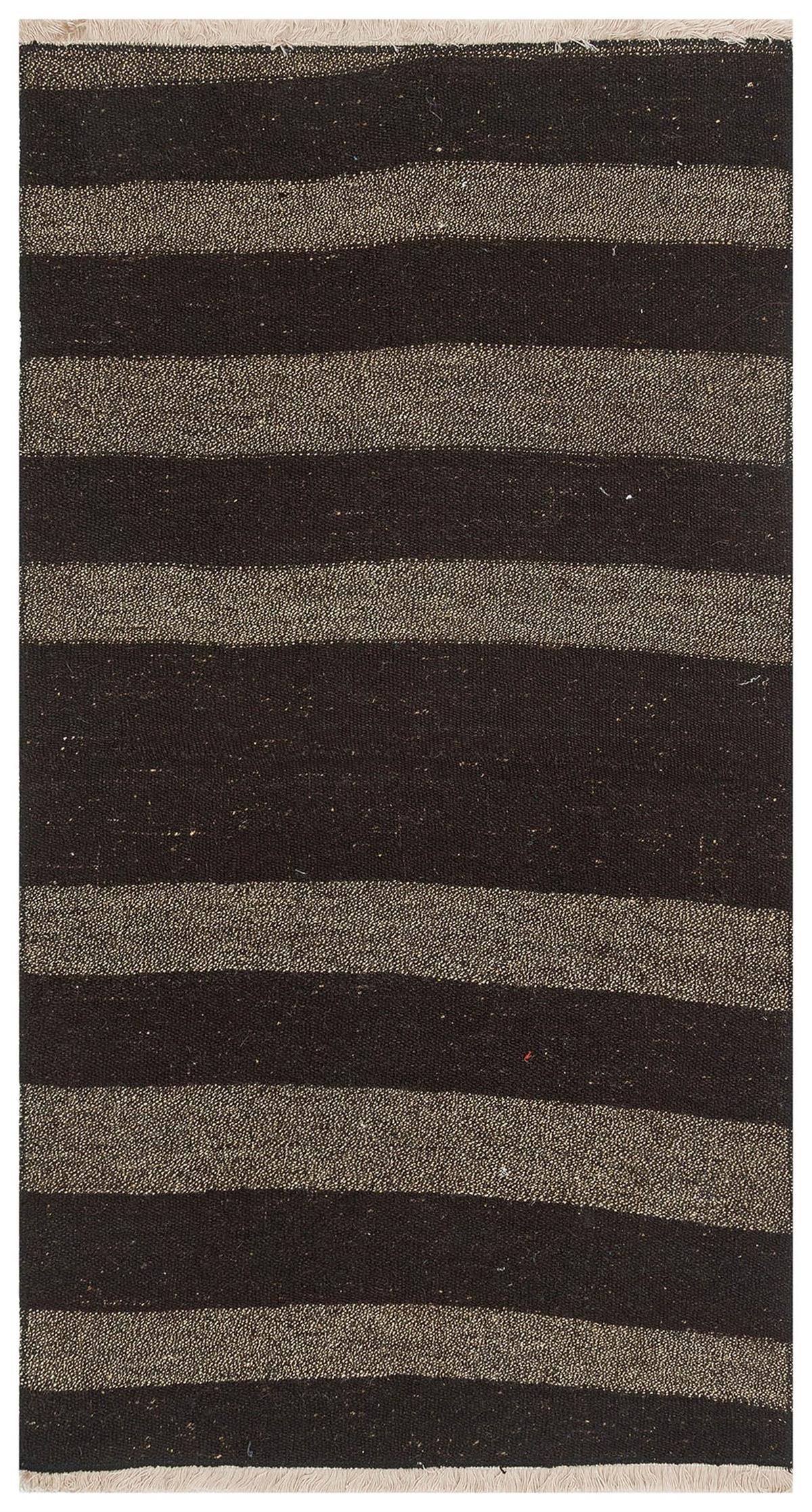 Siyah Gümüş Rengi El Dokuma Anadolu Yünlü Yolluk Kilim