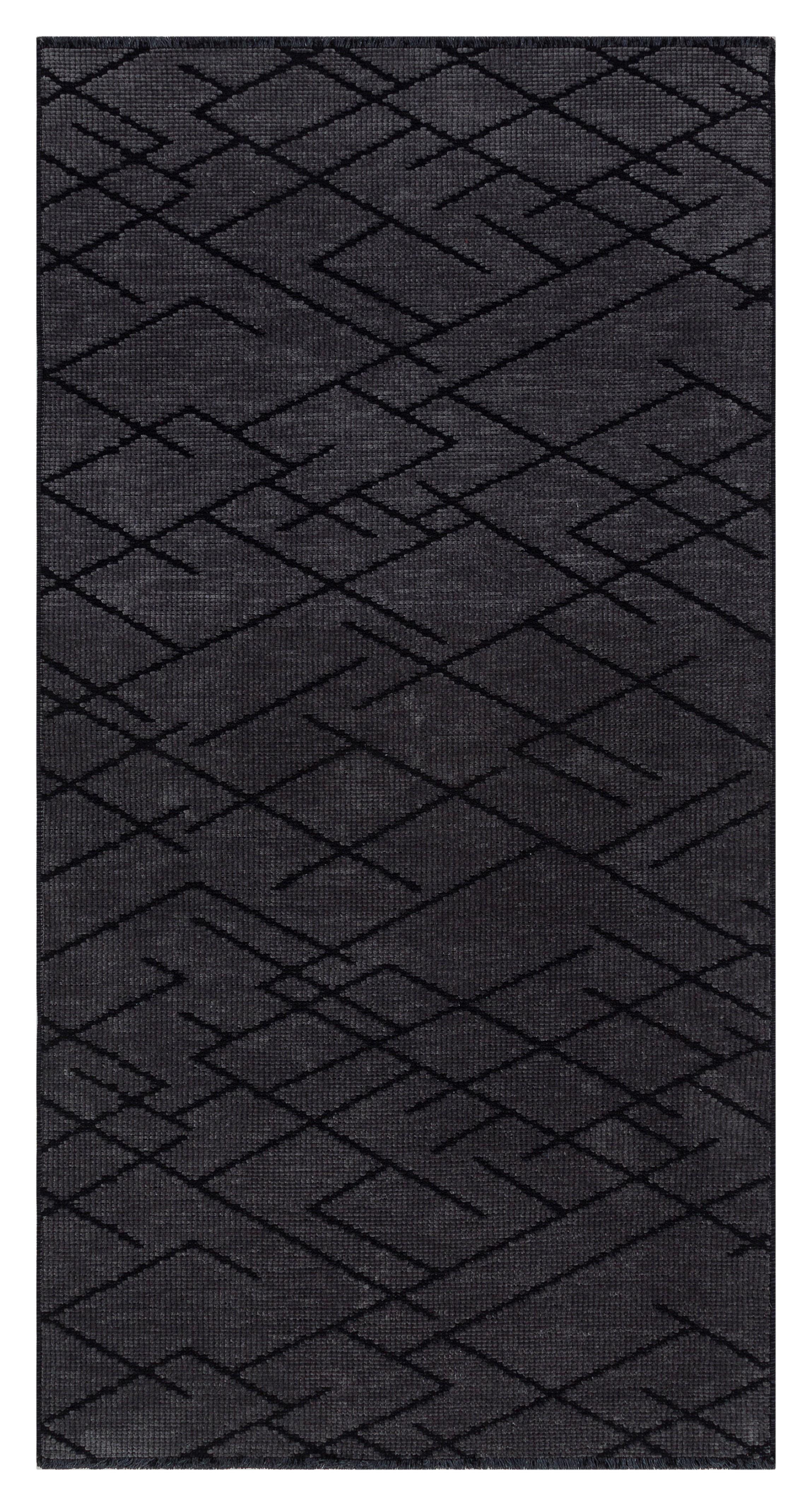 ANTRASİT RENGİ ISKANDİNAV DESEN MODREN ŞÖNİL DOKUMA KAYMAZ TABANLI HALI