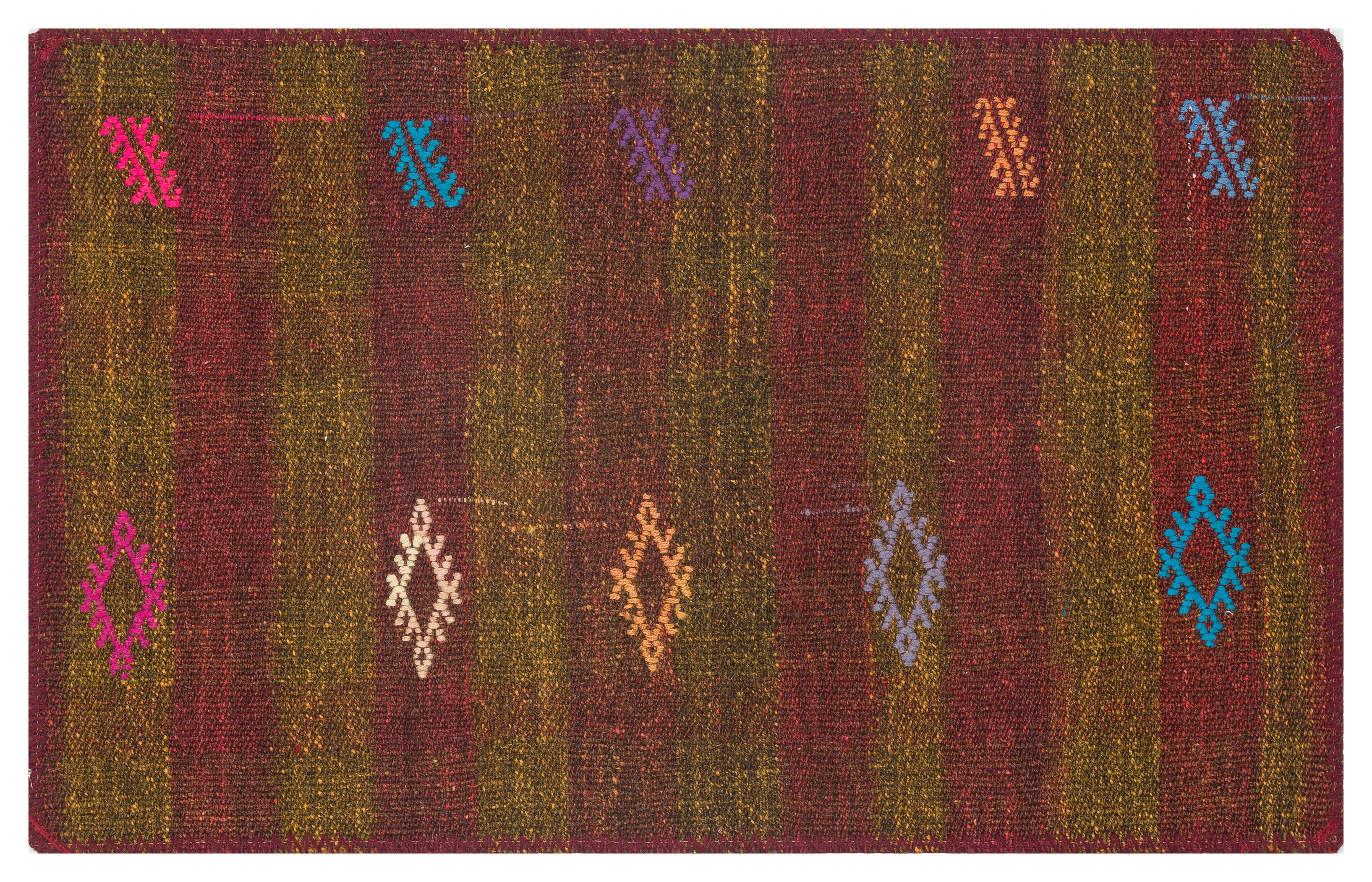 GERÇEK EL DOKUMA BORDO RENGİ GEOMETRİK DESEN KİLİM PASPAS