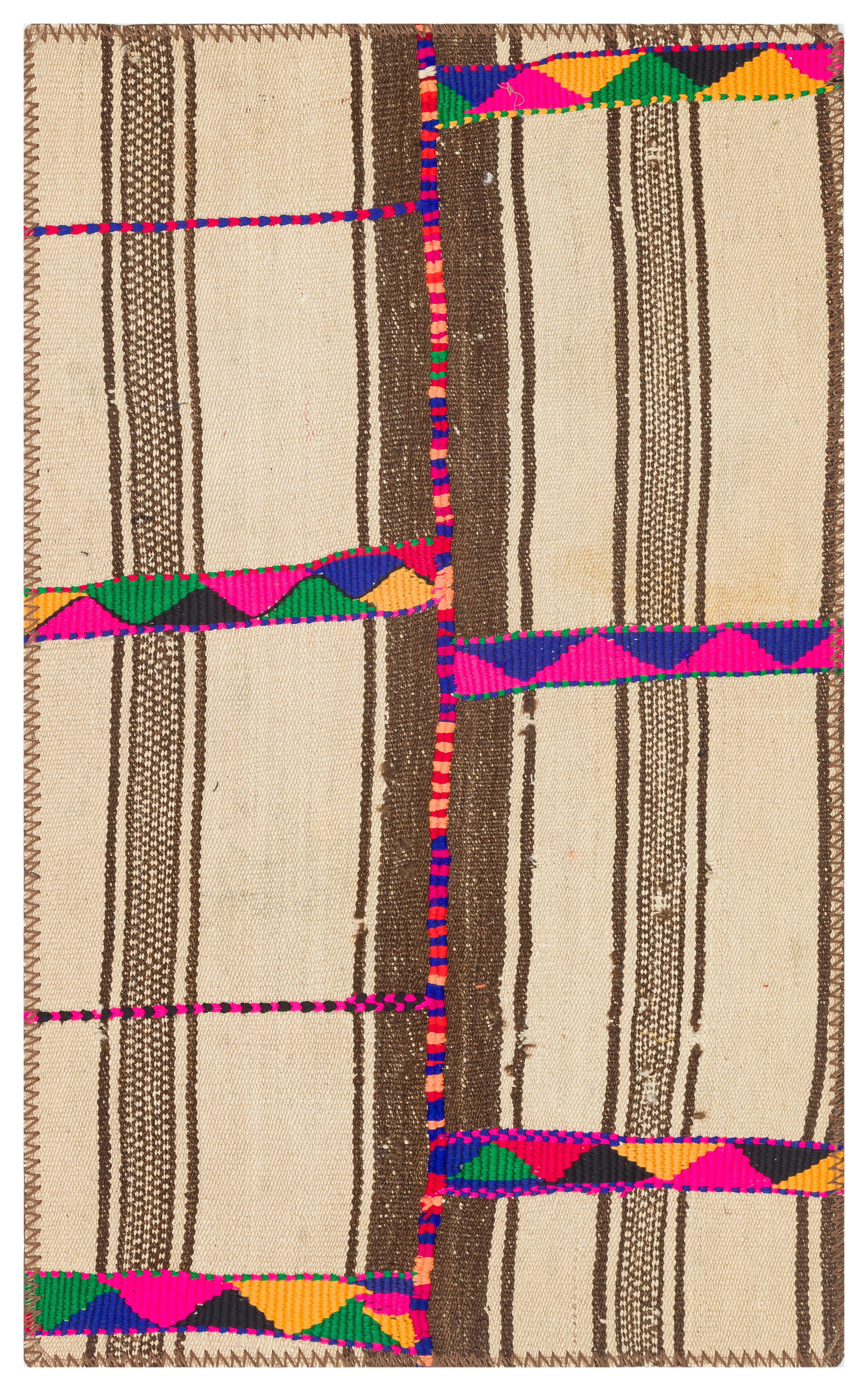 BEJ KAHVERENGİ EL DOKUMA KEÇİ KILI KİLİM PASPAS