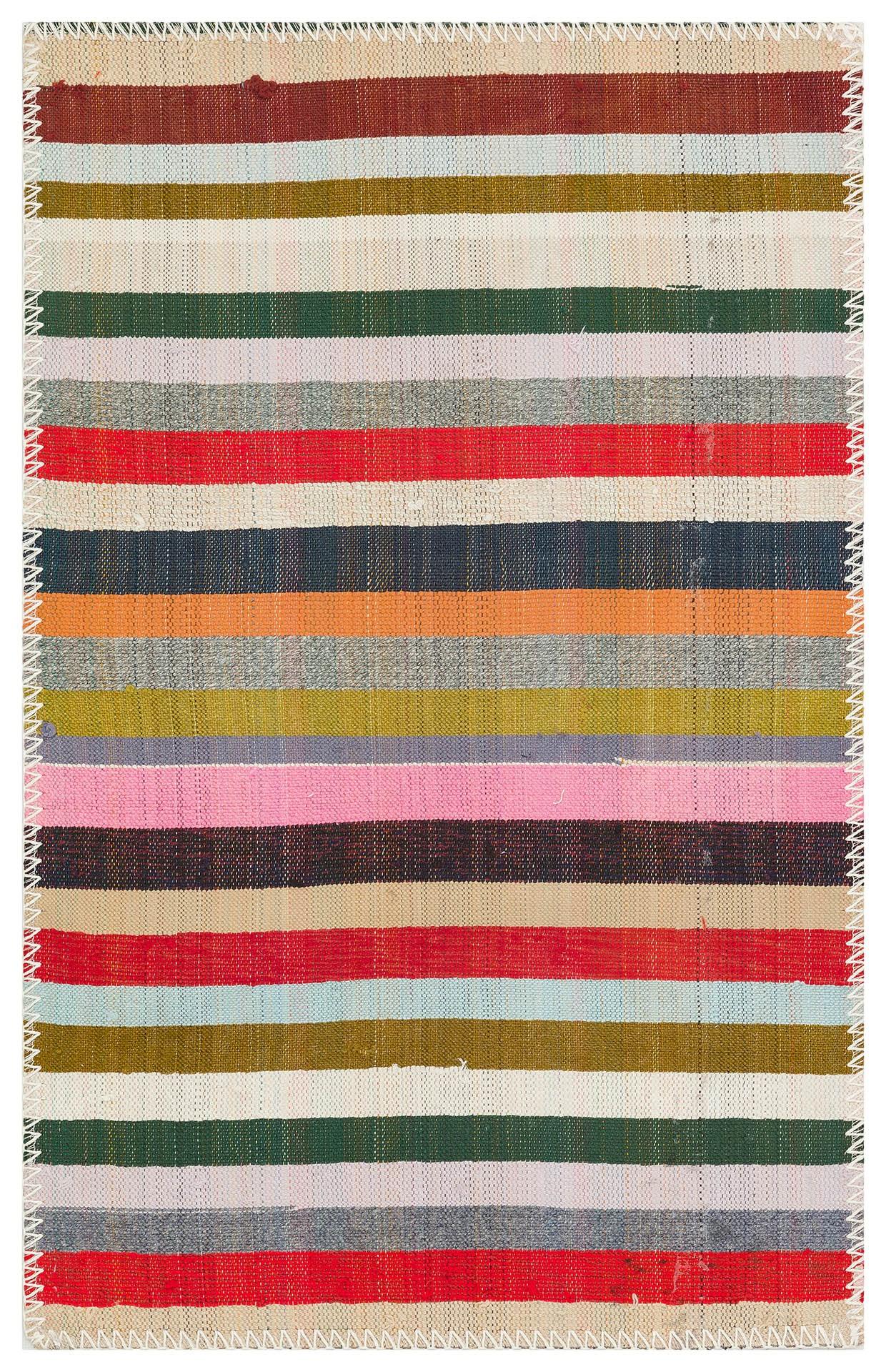 ÇOK RENKLİ ÇİZGİLİ DESEN EL YAPIMI KENDİR KİLİM PASPAS