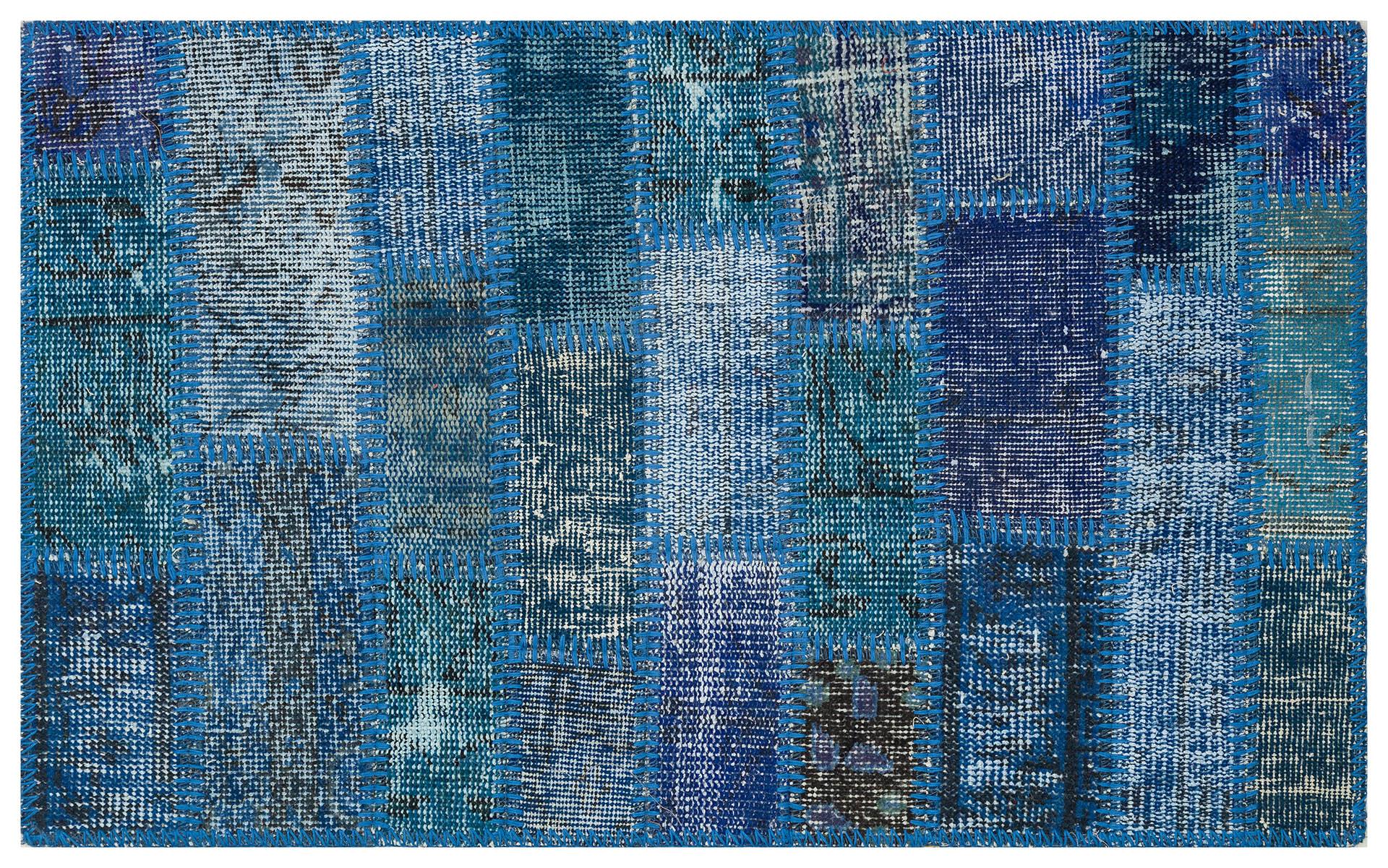 GENELEKSEL EL DOKUMA MAVİ RENGİ PATCHWORK HALI PASPAS