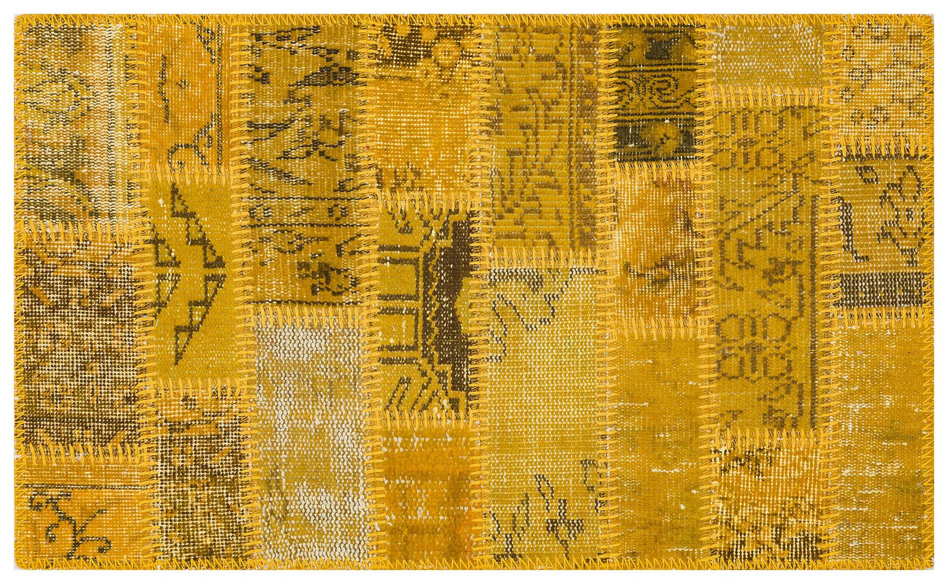 GENELEKSEL EL DOKUMA SARİ RENGİ PATCHWORK HALI PASPAS